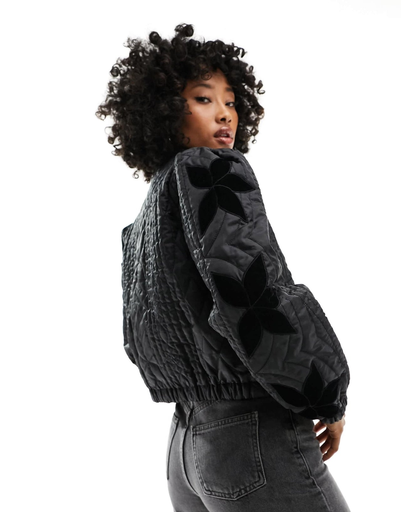 Free People quilted velvet inlay jacket in black - ASOS Sample Sale EU Store