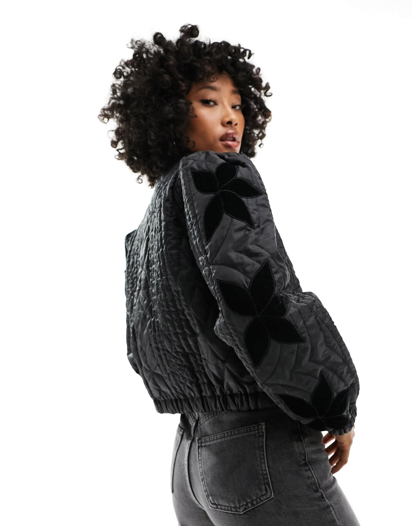 Free People quilted velvet inlay jacket in black - ASOS Sample Sale EU Store