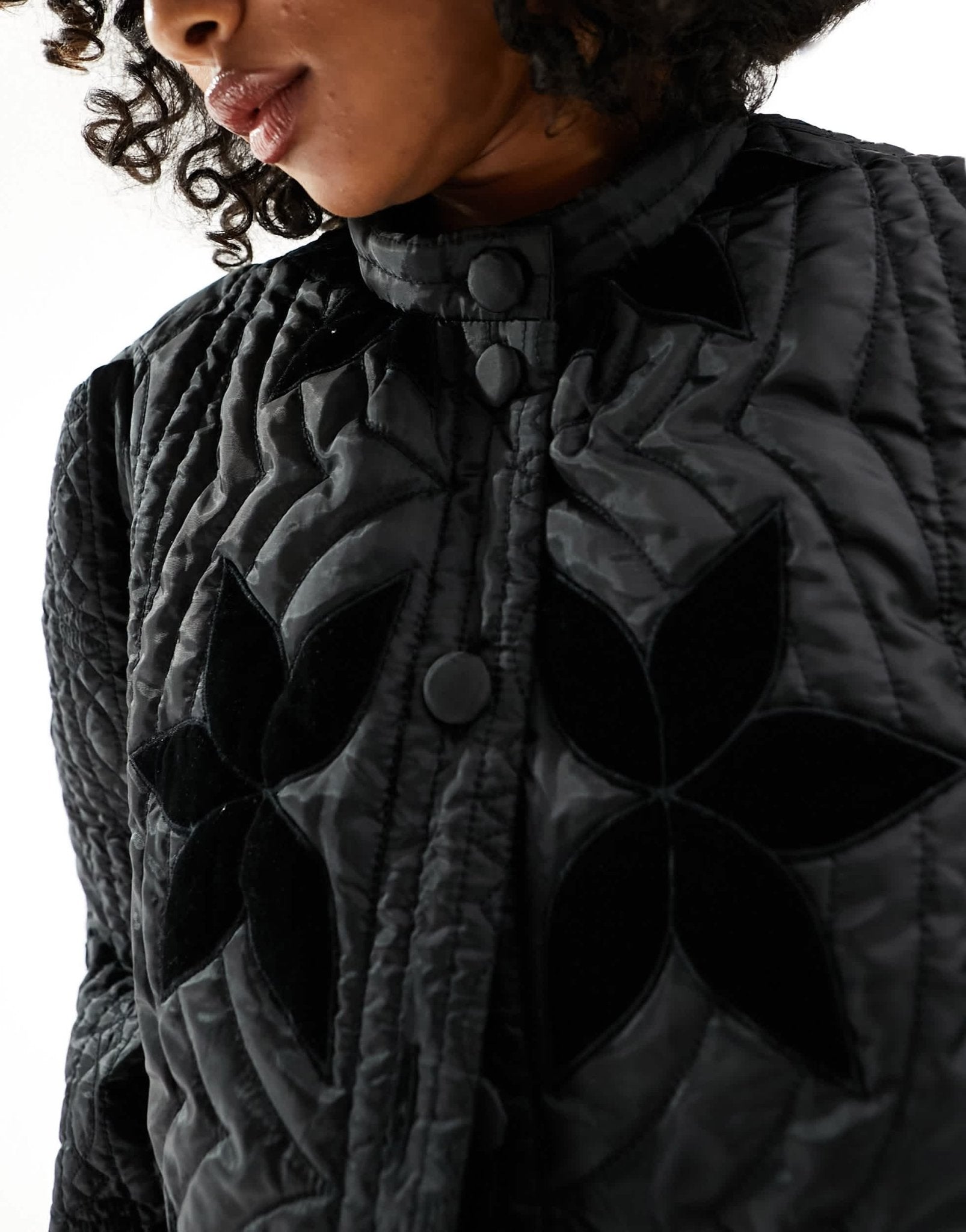 Free People quilted velvet inlay jacket in black - ASOS Sample Sale EU Store