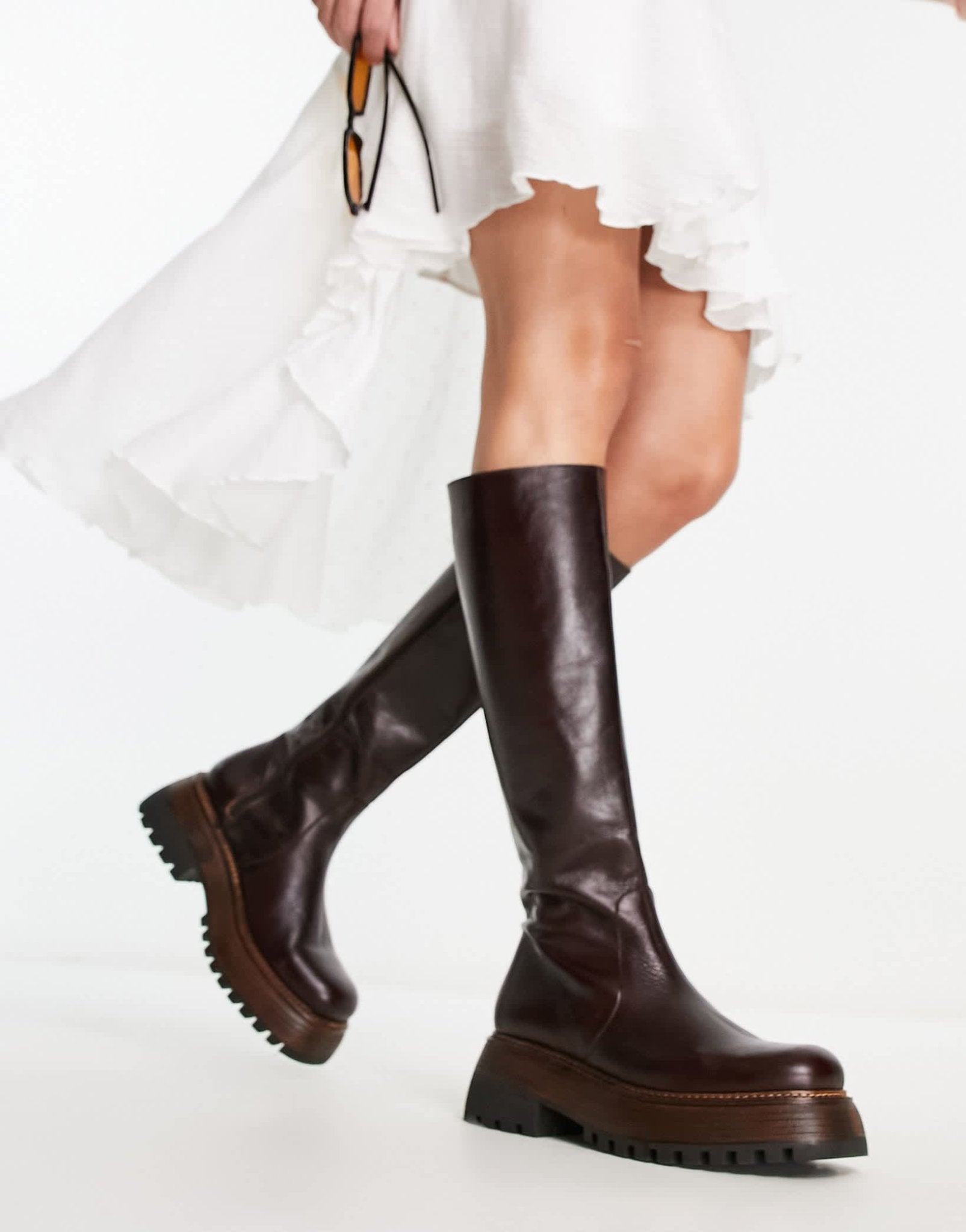 Free People rhodes tall leather boot in chocolate brown - ASOS Sample Sale EU Store