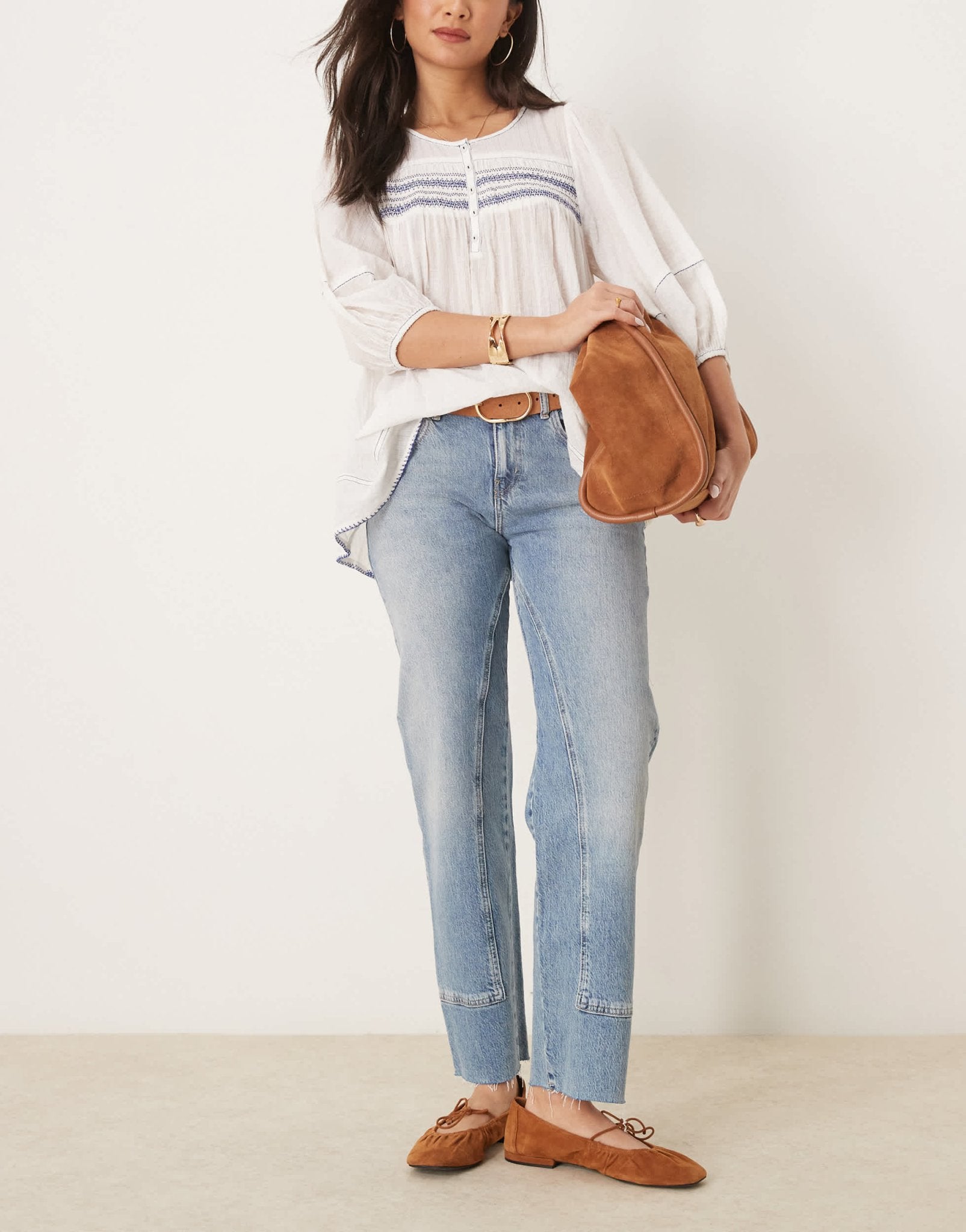 Free People risk taker mid - rise straight leg jeans in mid wash blue - ASOS Sample Sale EU Store