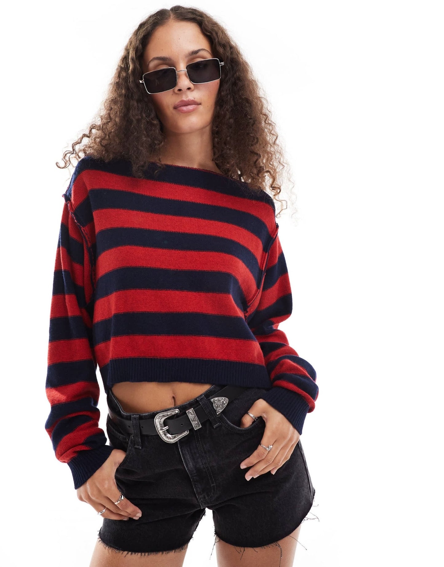 Free People slash neck striped jumper in multi - ASOS Sample Sale EU Store