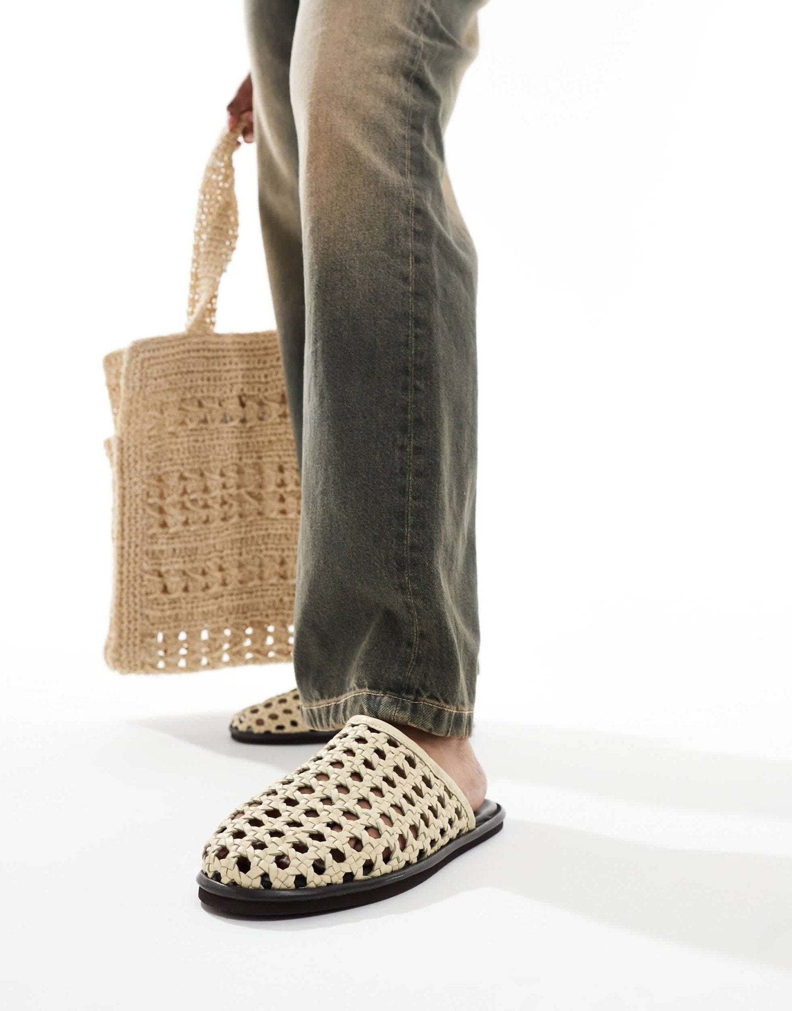 Free People woven leather slip on mules in buttermilk - ASOS Sample Sale EU Store