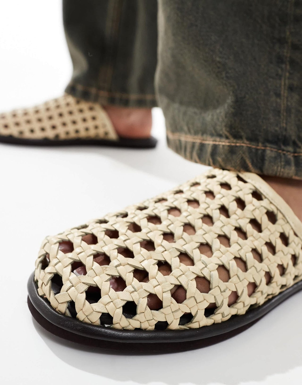 Free People woven leather slip on mules in buttermilk - ASOS Sample Sale EU Store