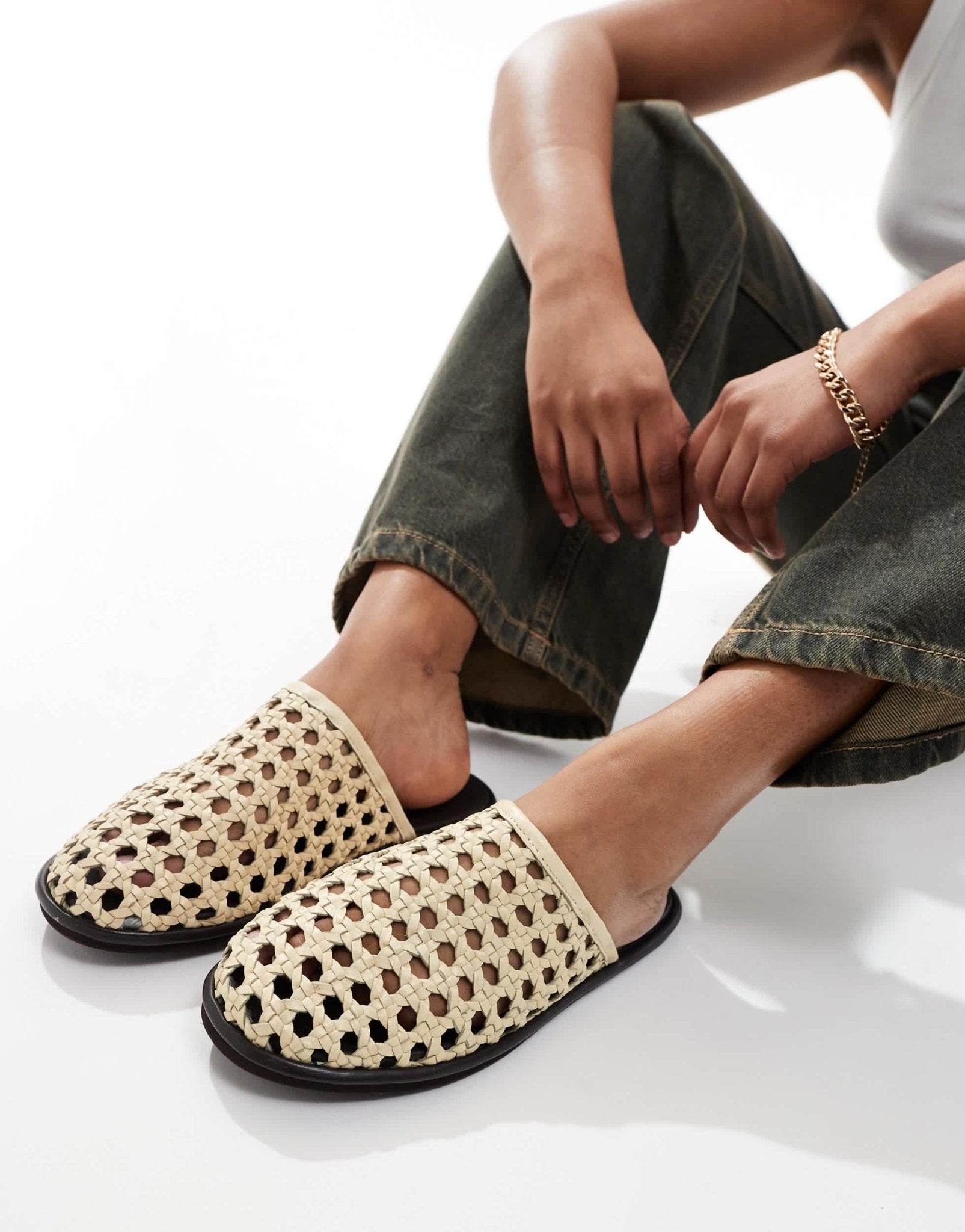 Free People woven leather slip on mules in buttermilk - ASOS Sample Sale EU Store