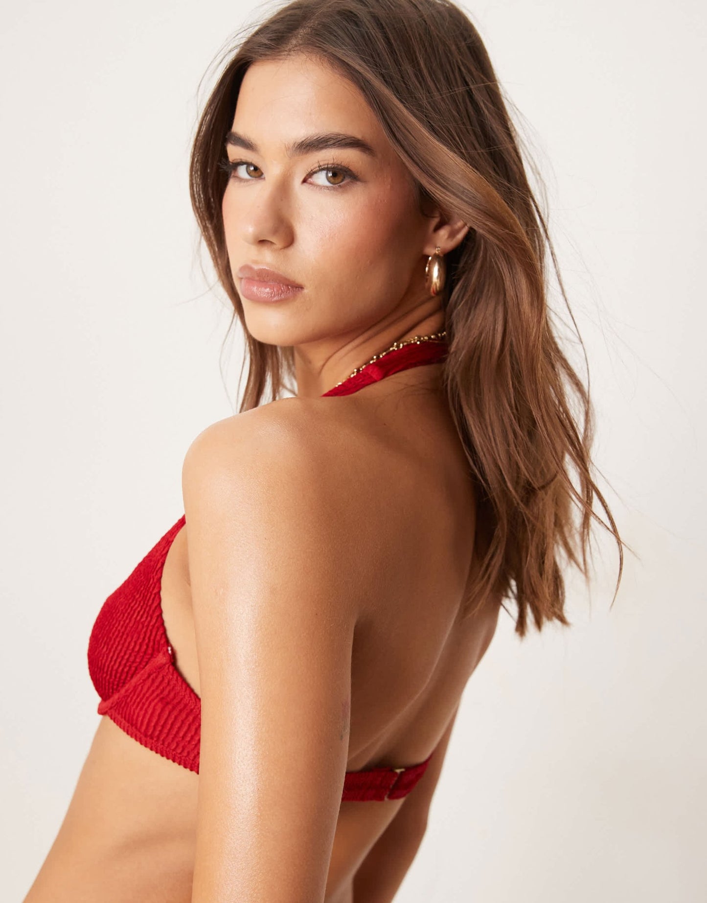 Free Society crinkle halter underwire bikini top in cherry red - ASOS Sample Sale EU Store