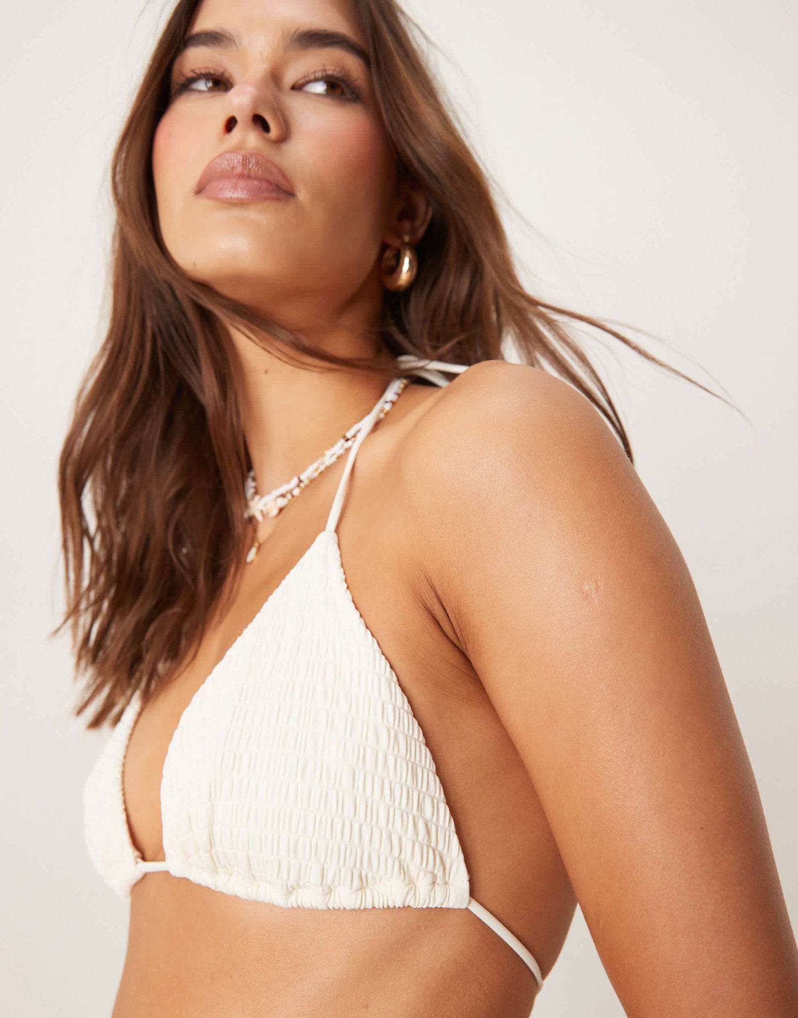 Free Society textured triangle bikini top in cream - ASOS Sample Sale EU Store