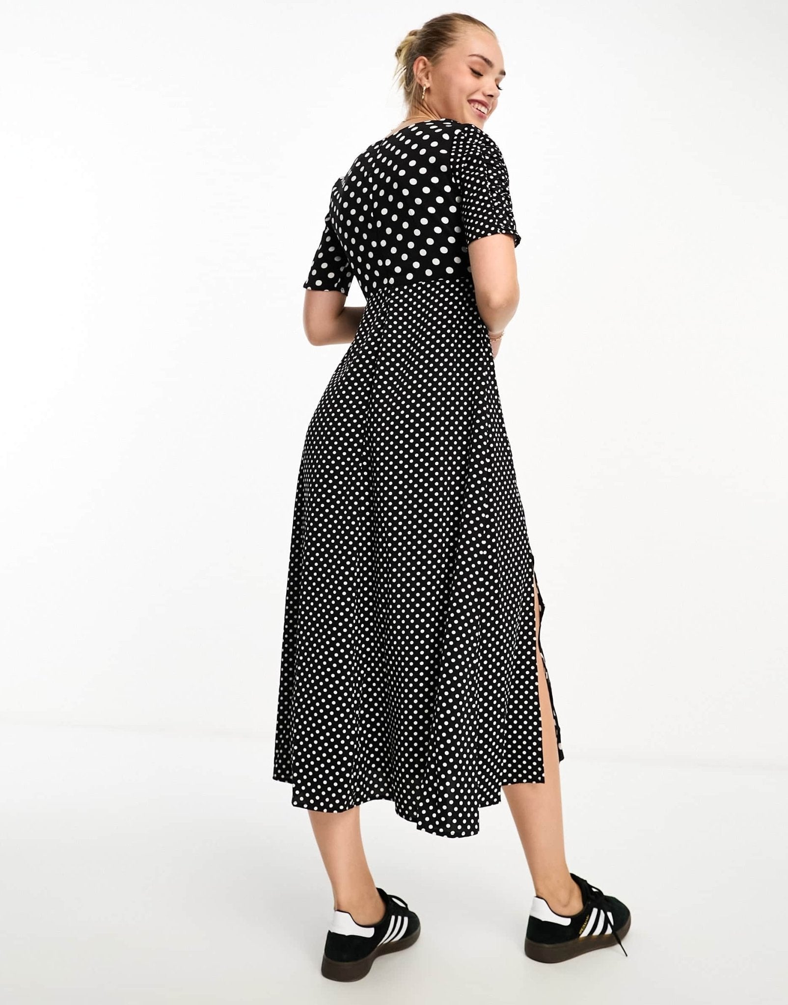 French Connection contrast panel polka dot midi dress in black and white - ASOS Sample Sale EU Store