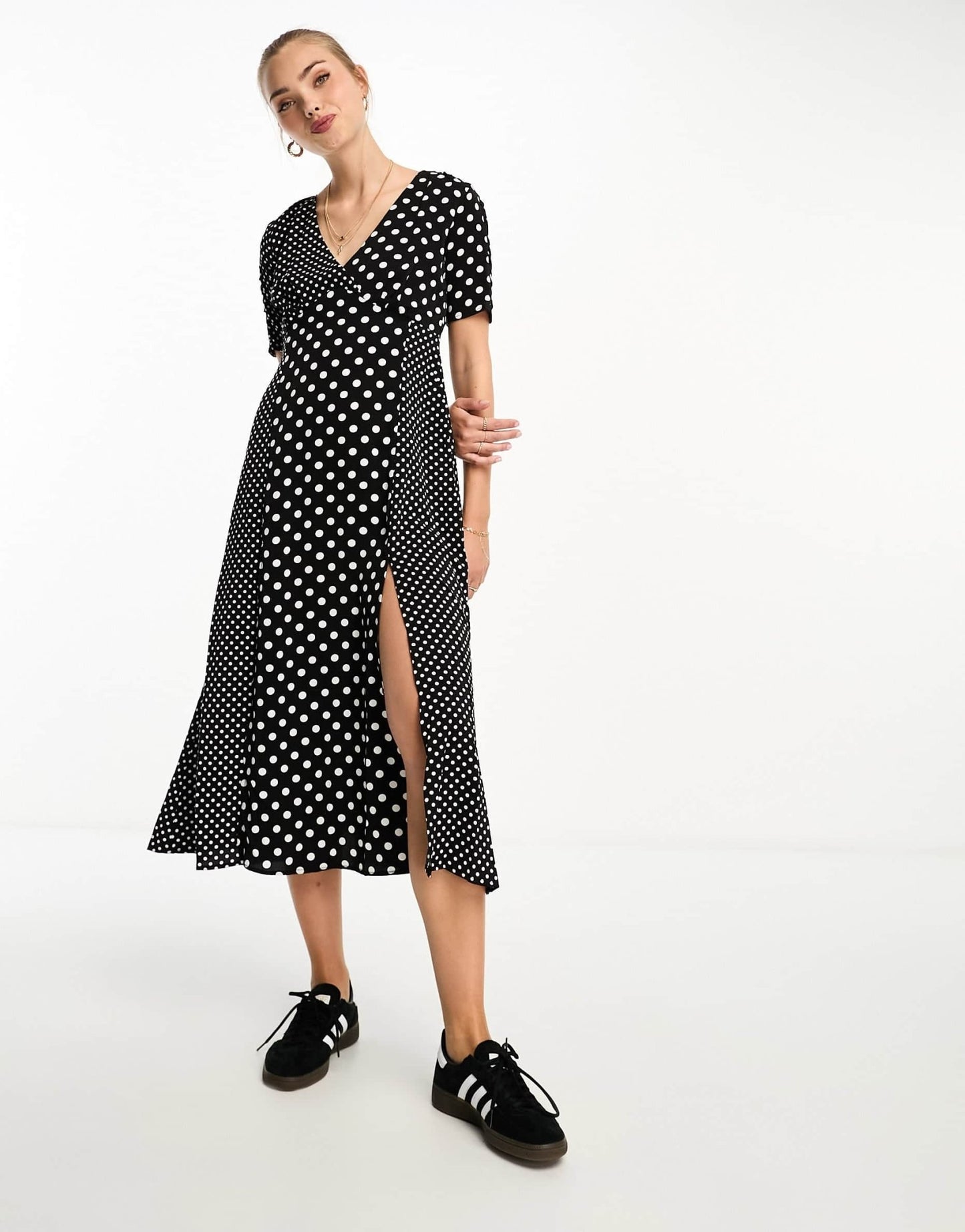 French Connection contrast panel polka dot midi dress in black and white - ASOS Sample Sale EU Store