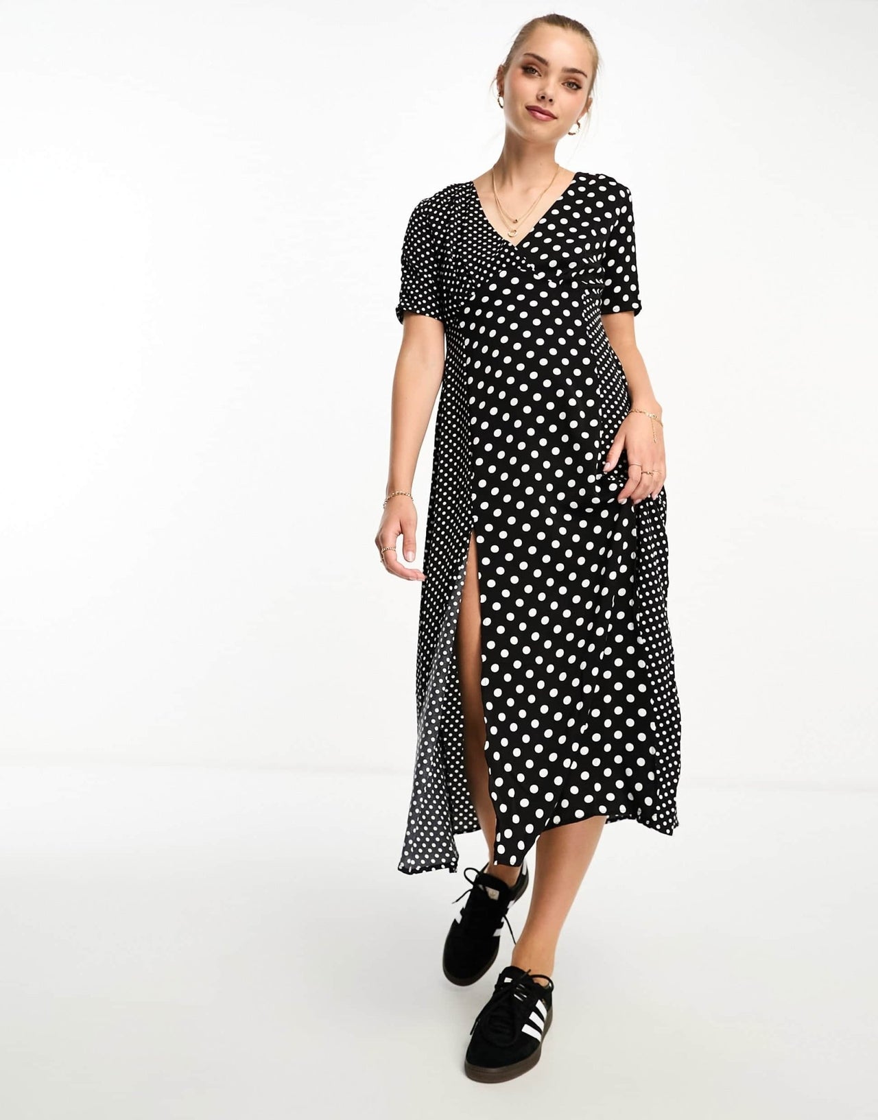 French Connection contrast panel polka dot midi dress in black and white - ASOS Sample Sale EU Store