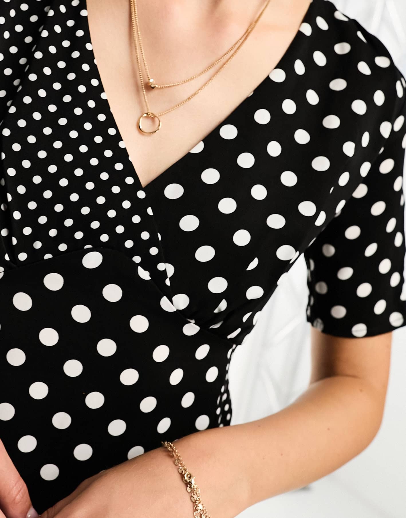 French Connection contrast panel polka dot midi dress in black and white - ASOS Sample Sale EU Store