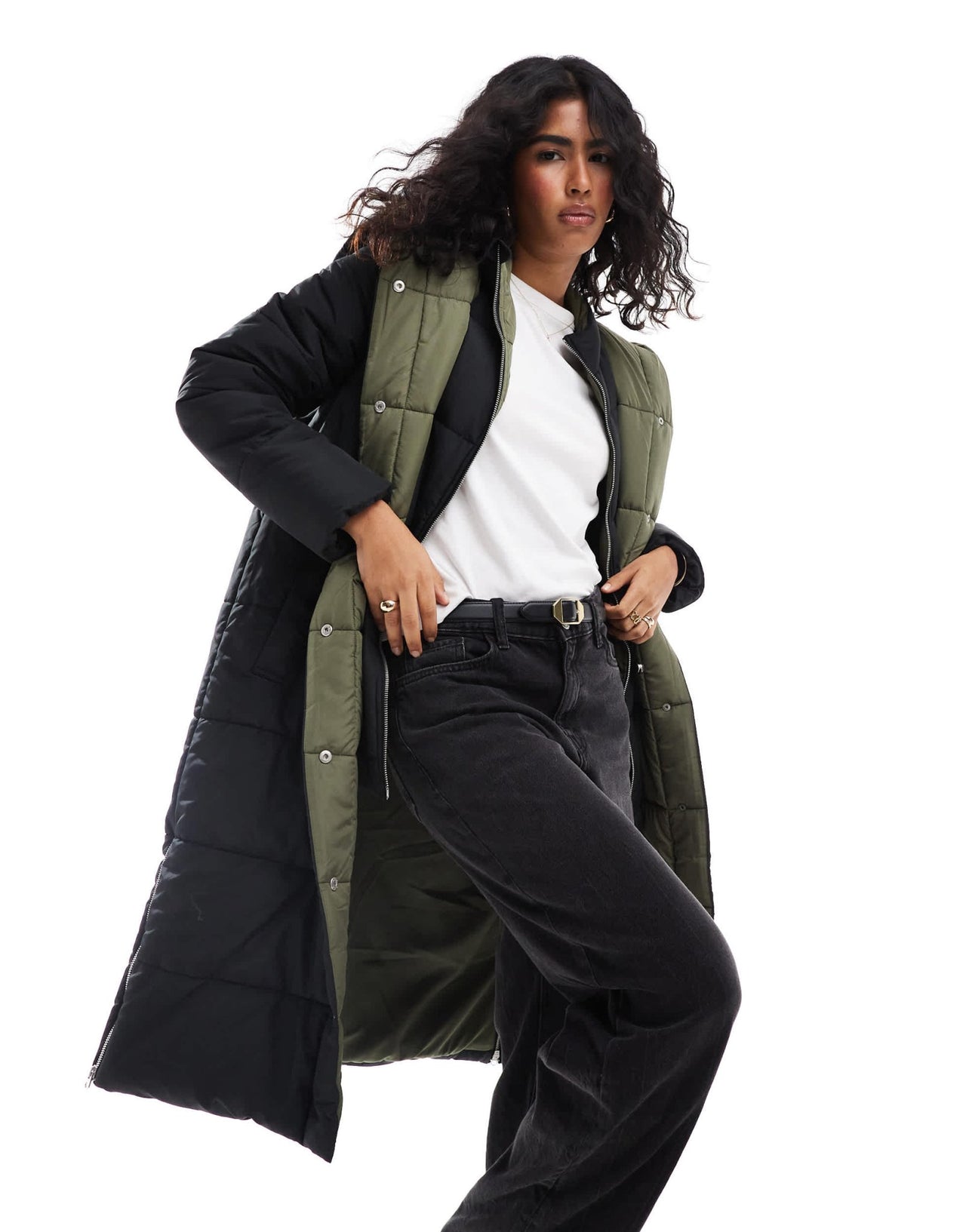 French Connection double front puffer jacket in black and olive - ASOS Sample Sale EU Store