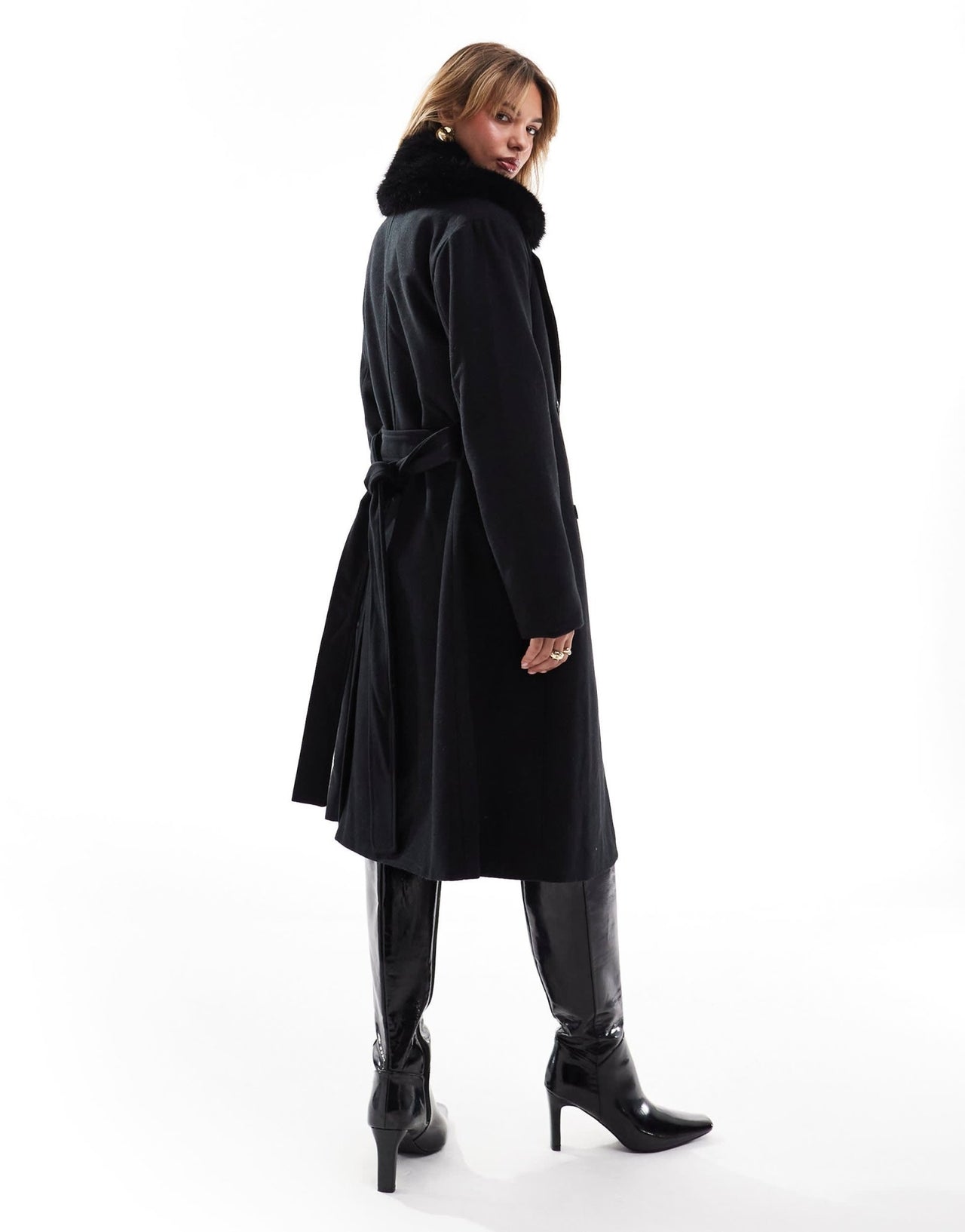 French Connection faux fur trim coat in black - ASOS Sample Sale EU Store