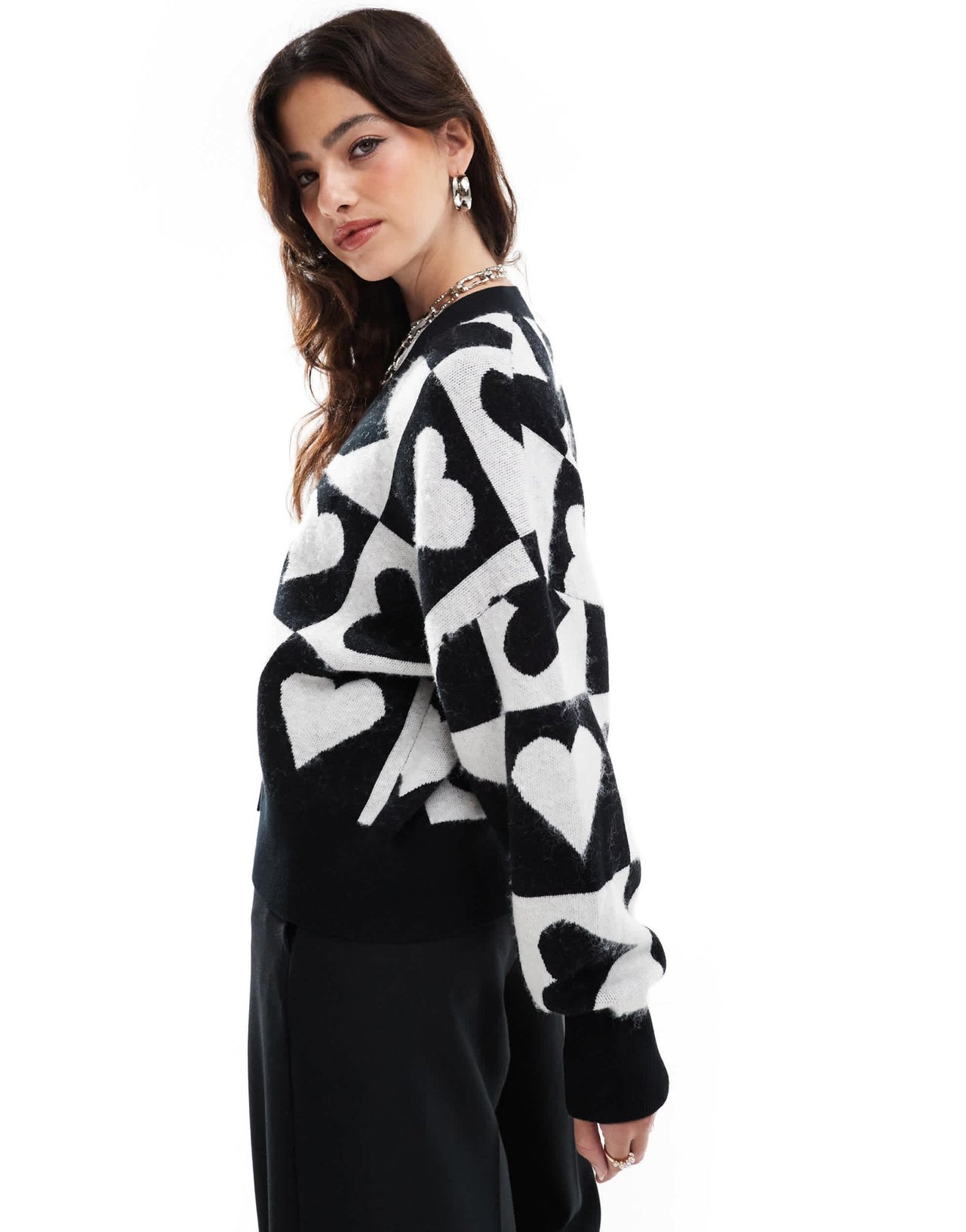 French Connection knitted cardigan with love hearts in black and white - ASOS Sample Sale EU Store