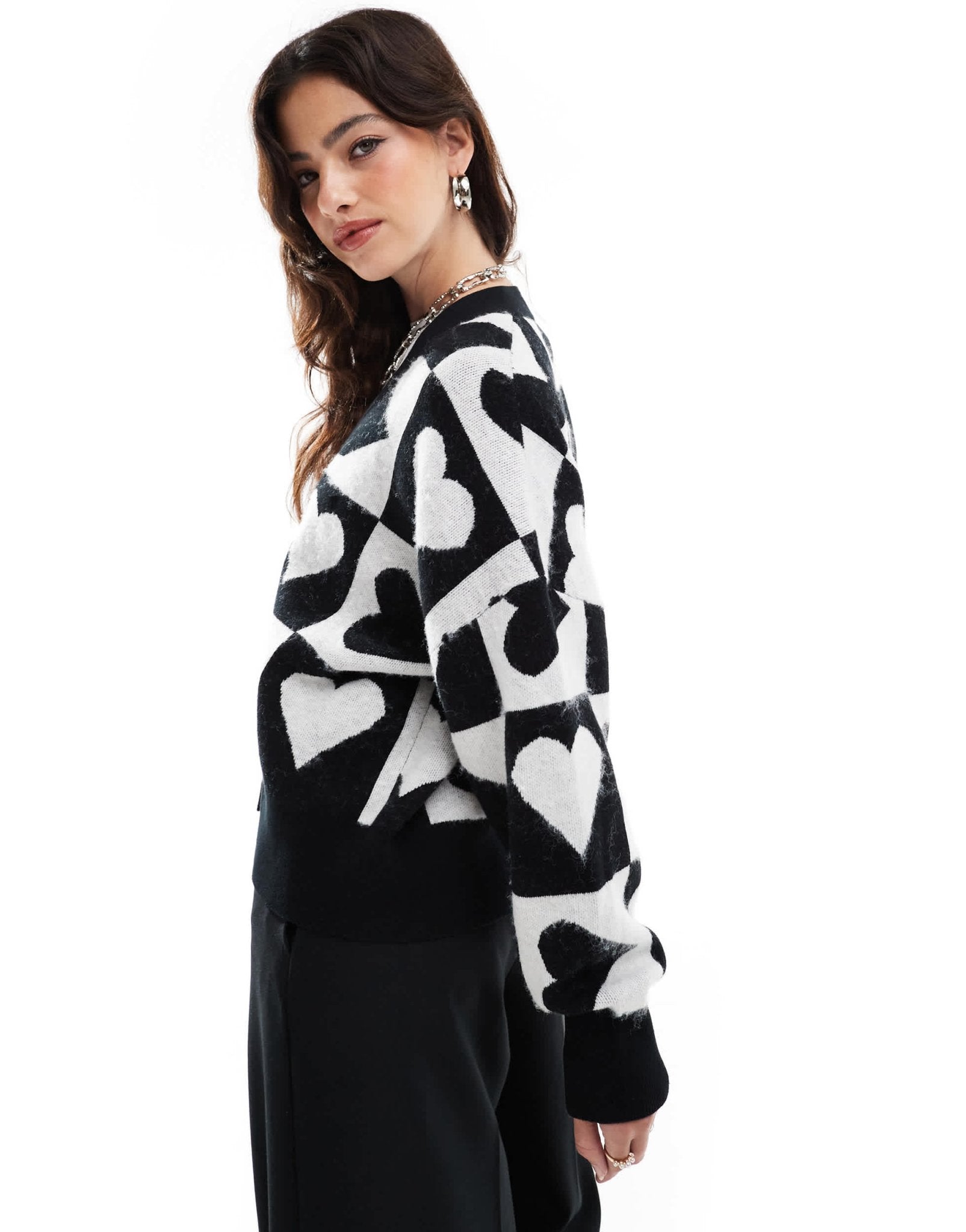 French Connection knitted cardigan with love hearts in black and white - ASOS Sample Sale EU Store