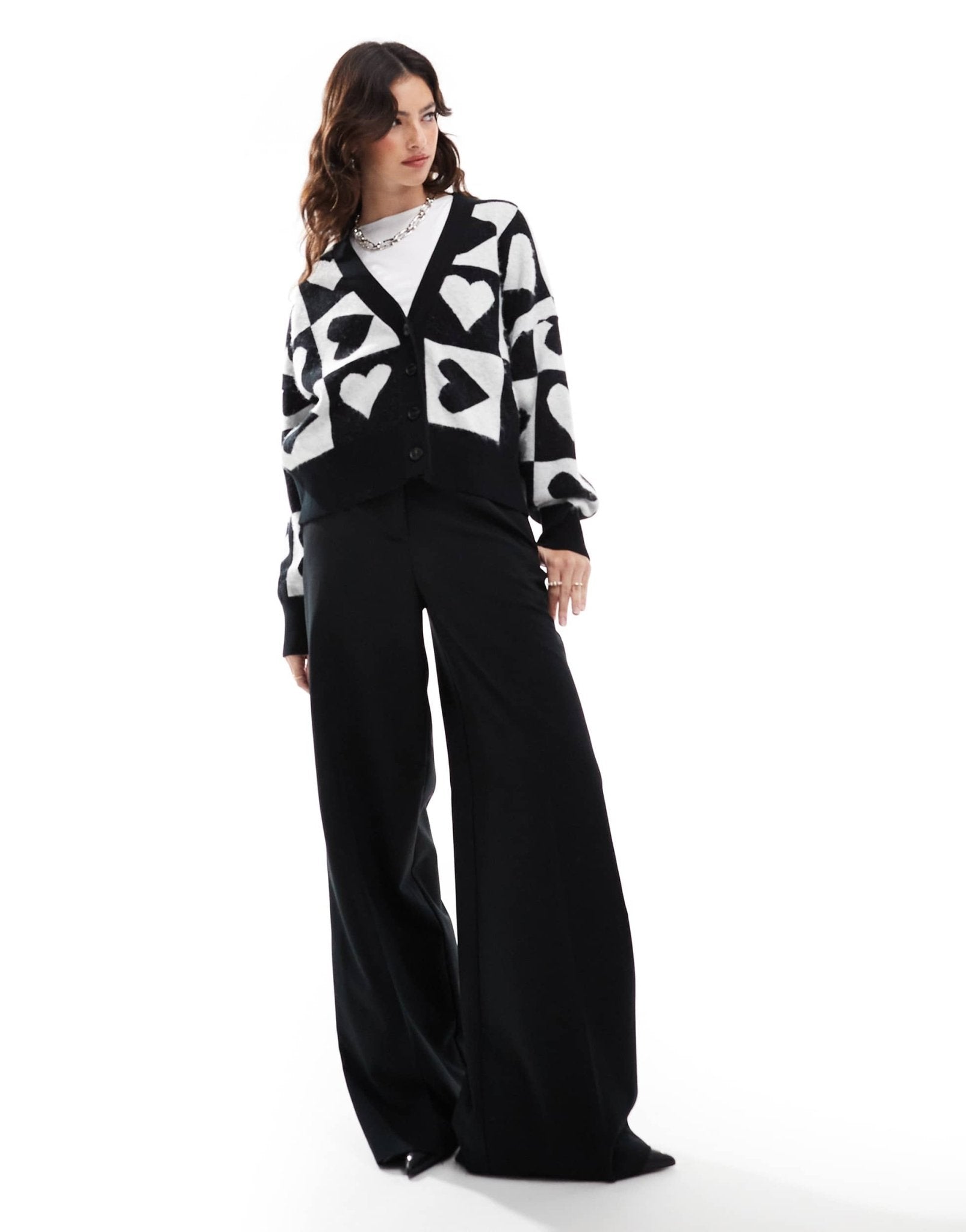 French Connection knitted cardigan with love hearts in black and white - ASOS Sample Sale EU Store
