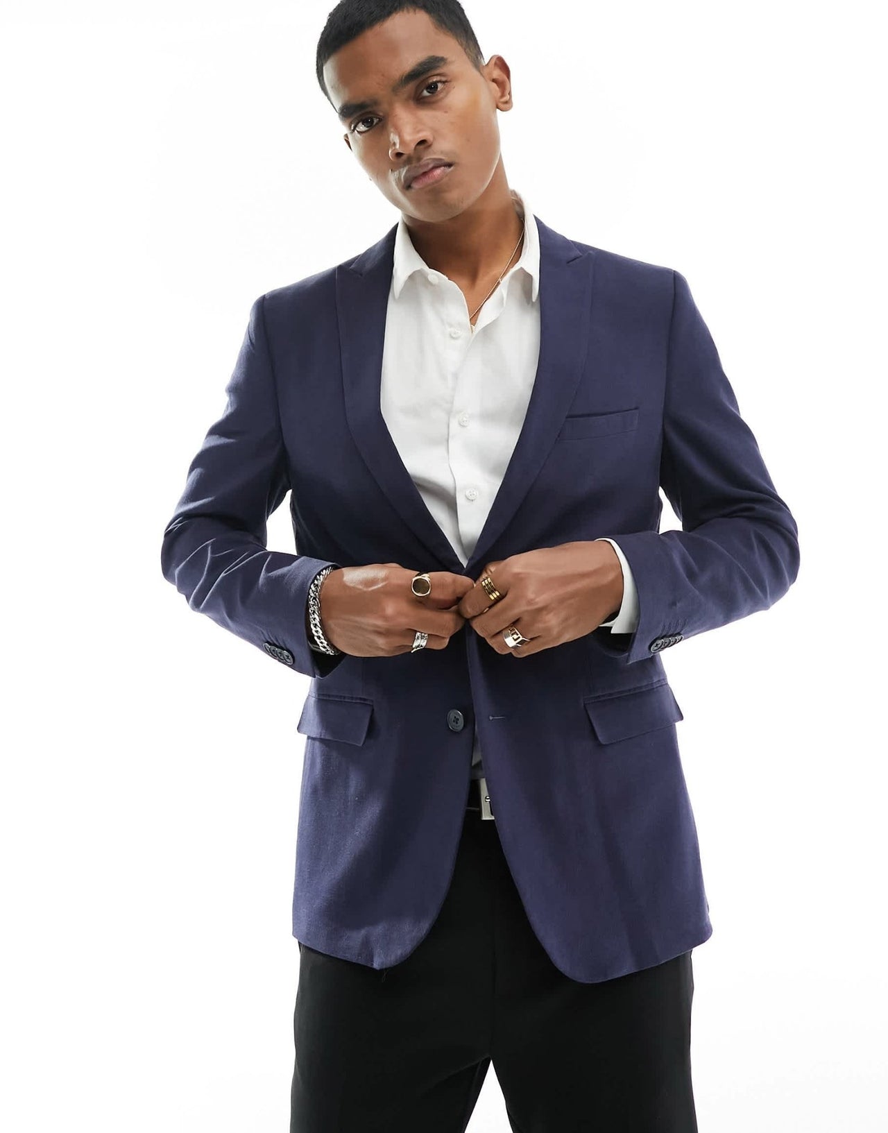 French Connection linen formal suit jacket in blue - ASOS Sample Sale EU Store