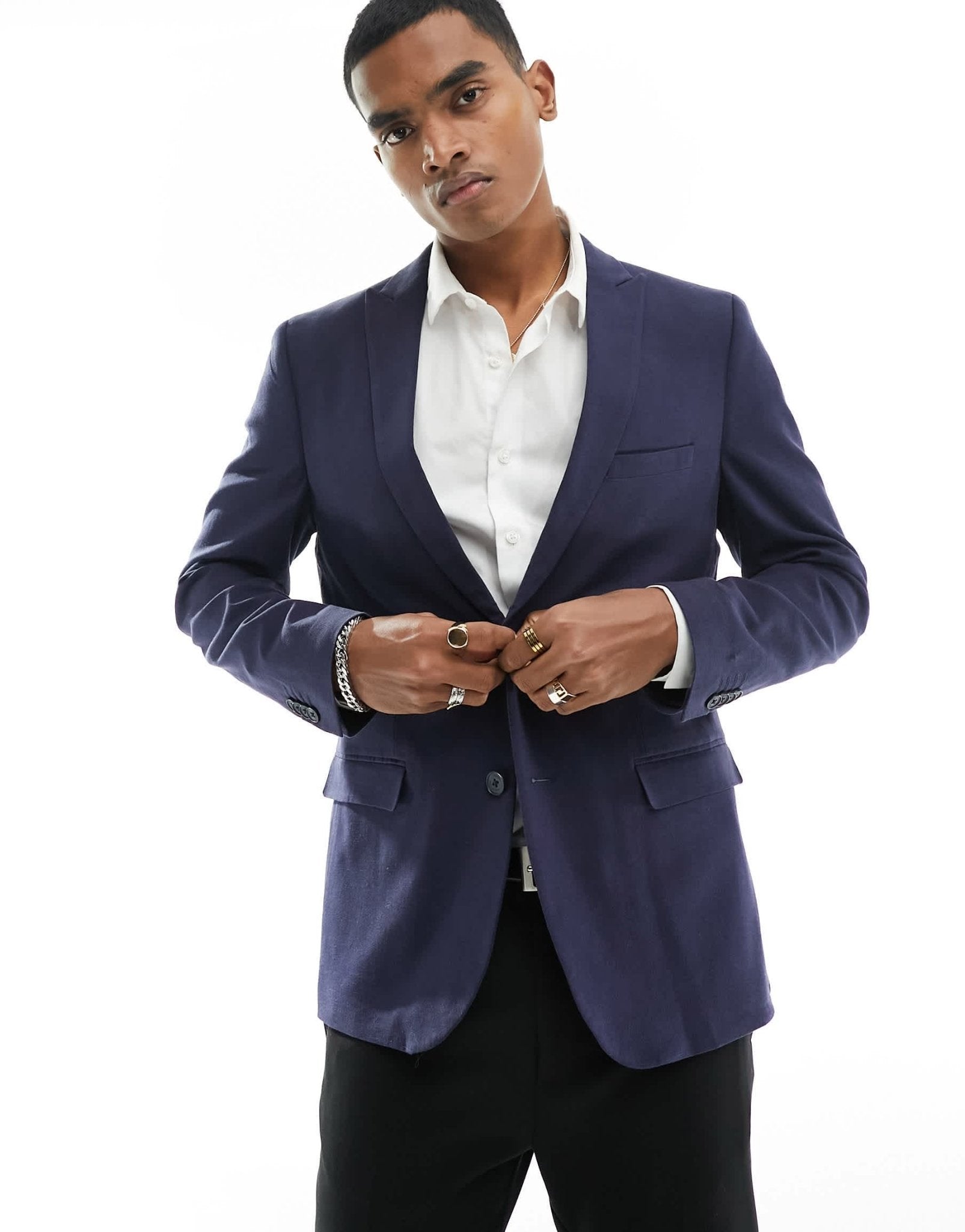 French Connection linen formal suit jacket in blue - ASOS Sample Sale EU Store