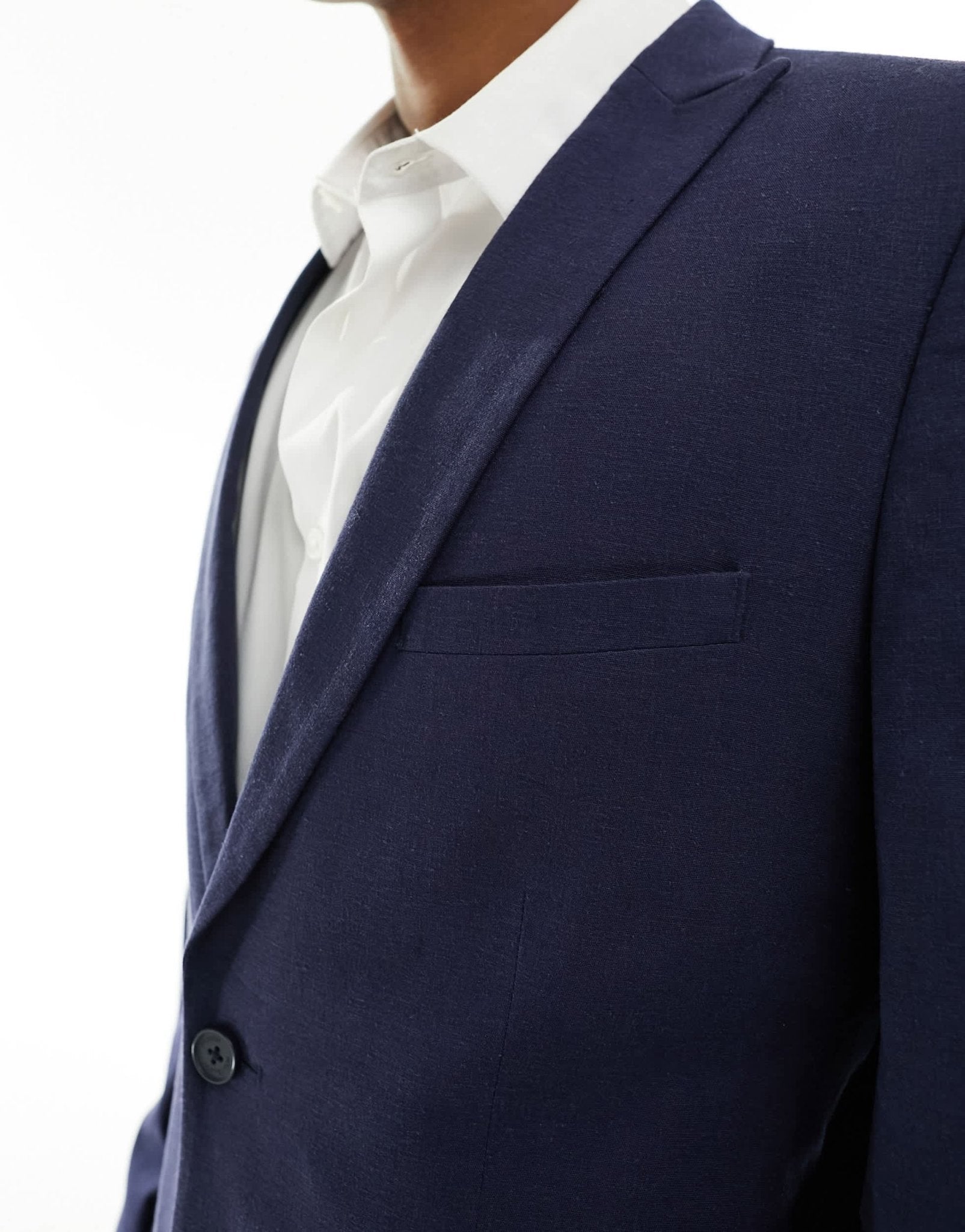 French Connection linen formal suit jacket in blue - ASOS Sample Sale EU Store