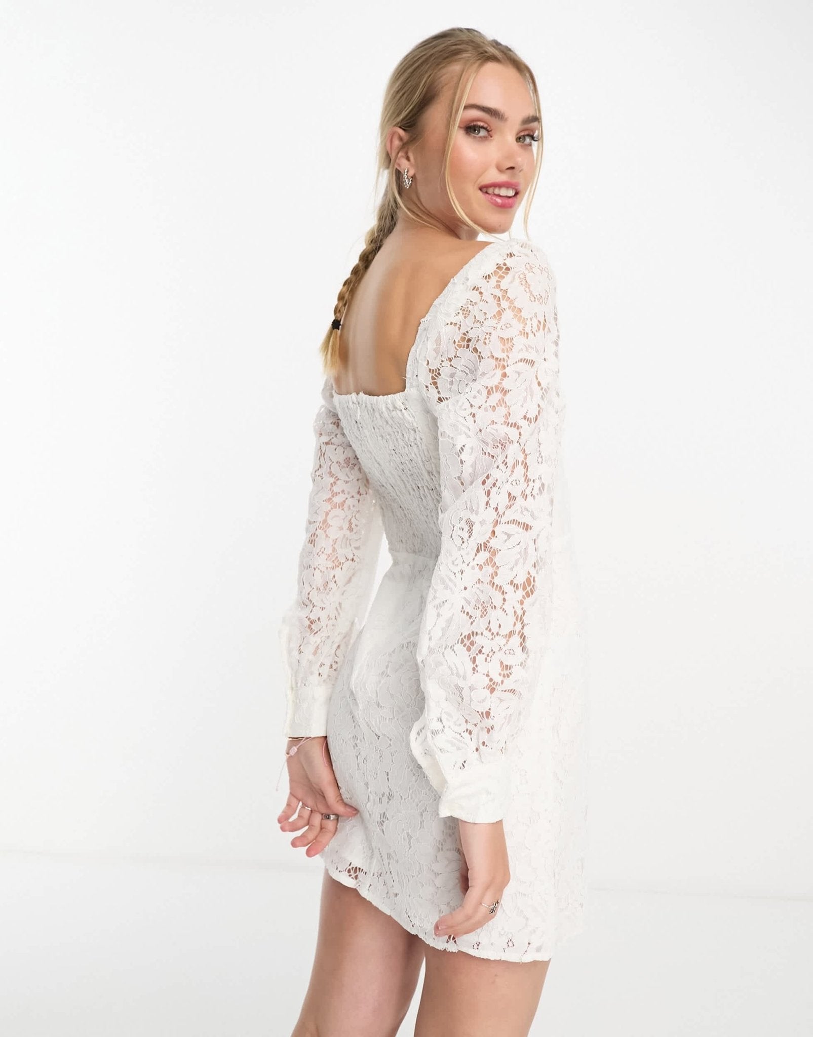 French Connection long sleeve mini dress in white lace - ASOS Sample Sale EU Store