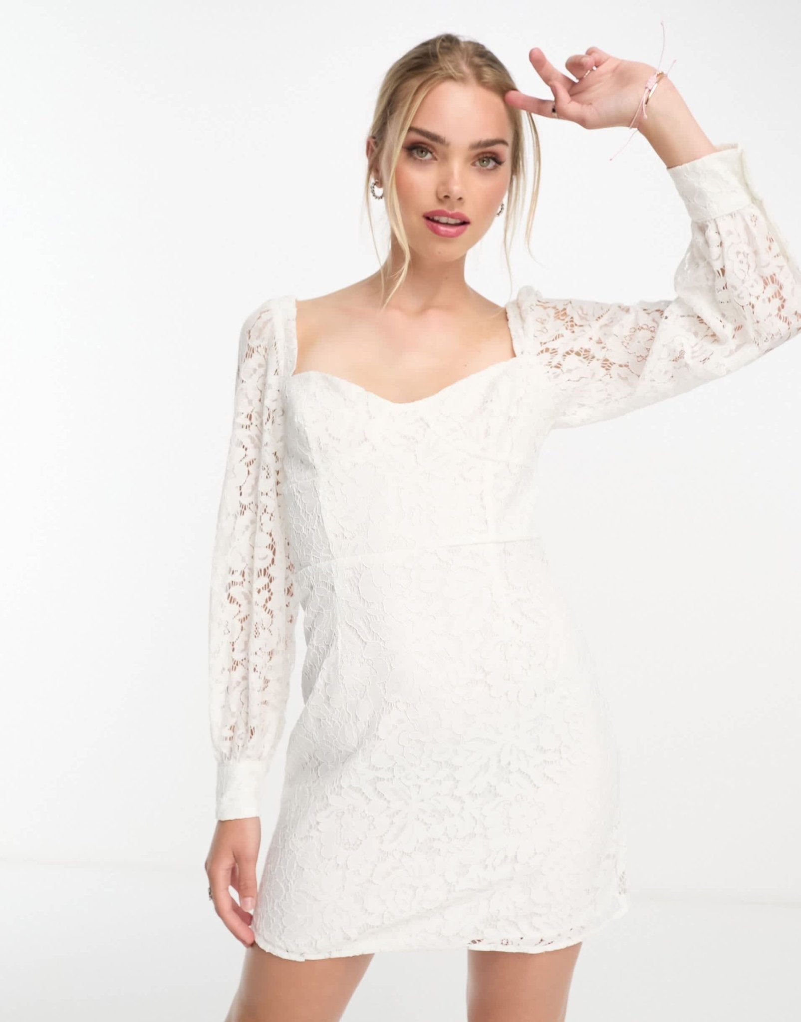 French Connection long sleeve mini dress in white lace - ASOS Sample Sale EU Store