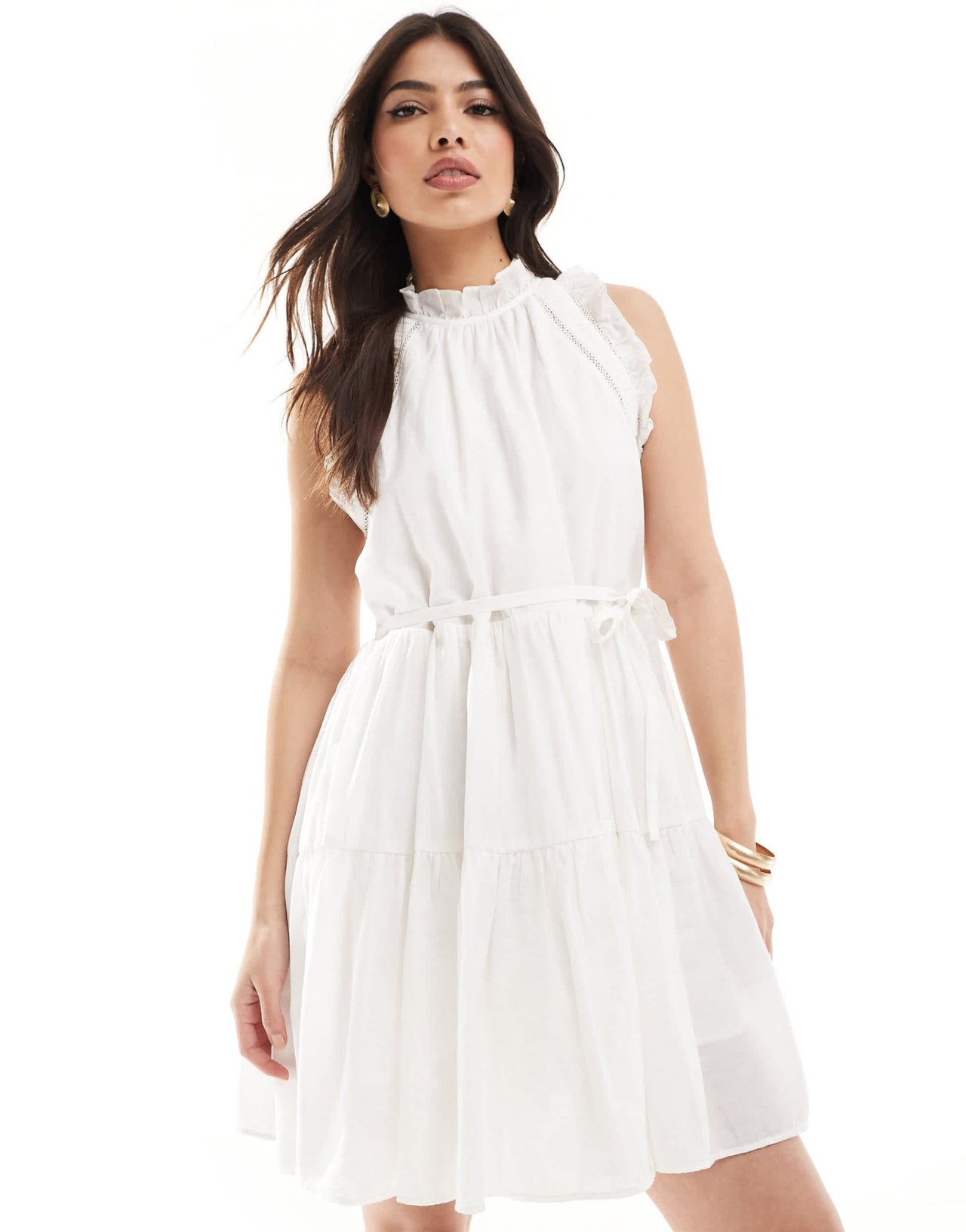 French Connection mini dress with frill detail in white - ASOS Sample Sale EU Store