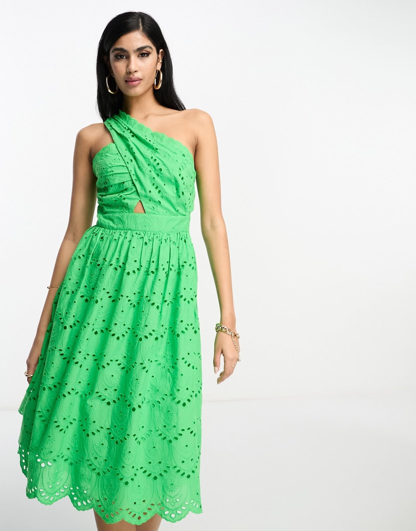 French Connection one shoulder mini dress in bold green broderie - ASOS Sample Sale EU Store