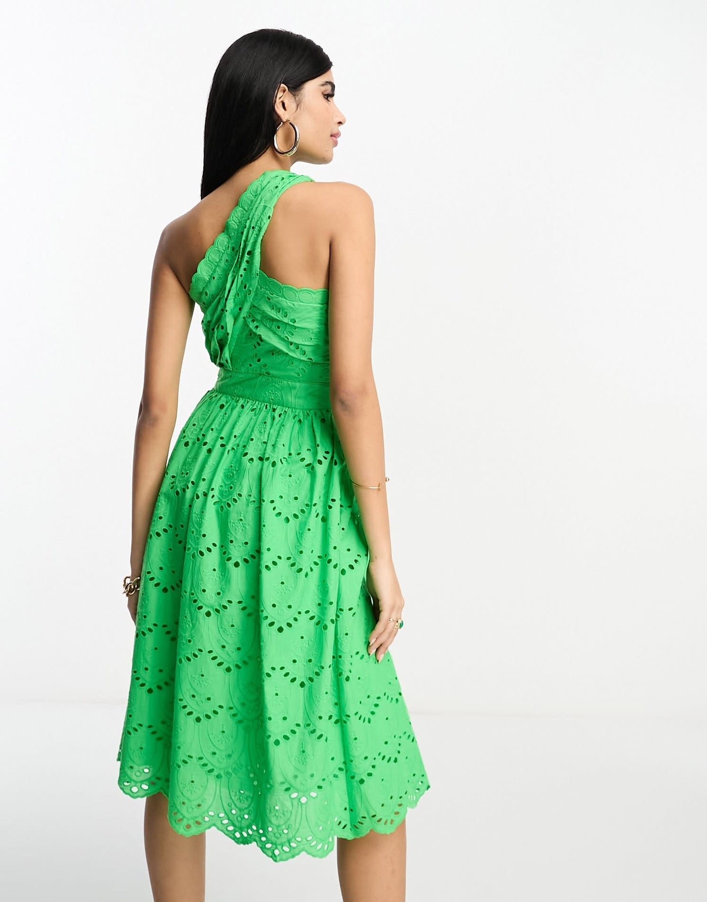 French Connection one shoulder mini dress in bold green broderie - ASOS Sample Sale EU Store