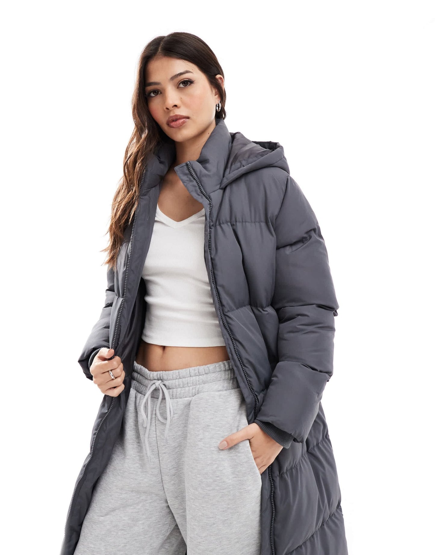 French Connection premium maxi puffer coat in dark grey - ASOS Sample Sale EU Store