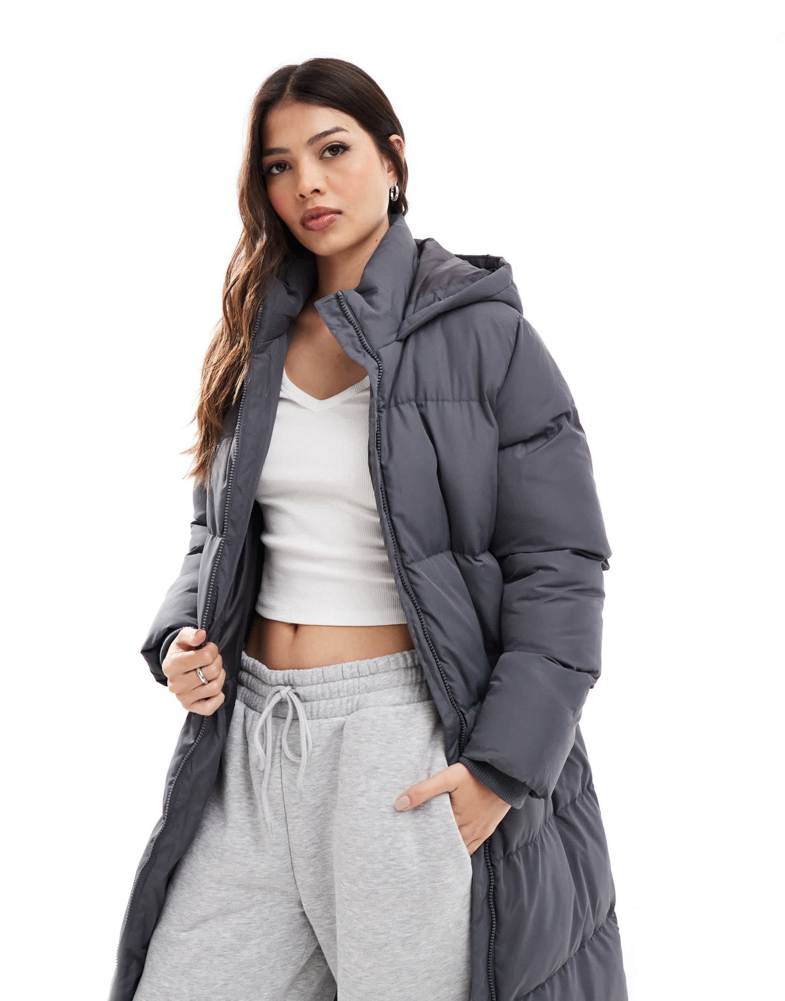 French Connection premium maxi puffer coat in dark grey - ASOS Sample Sale EU Store