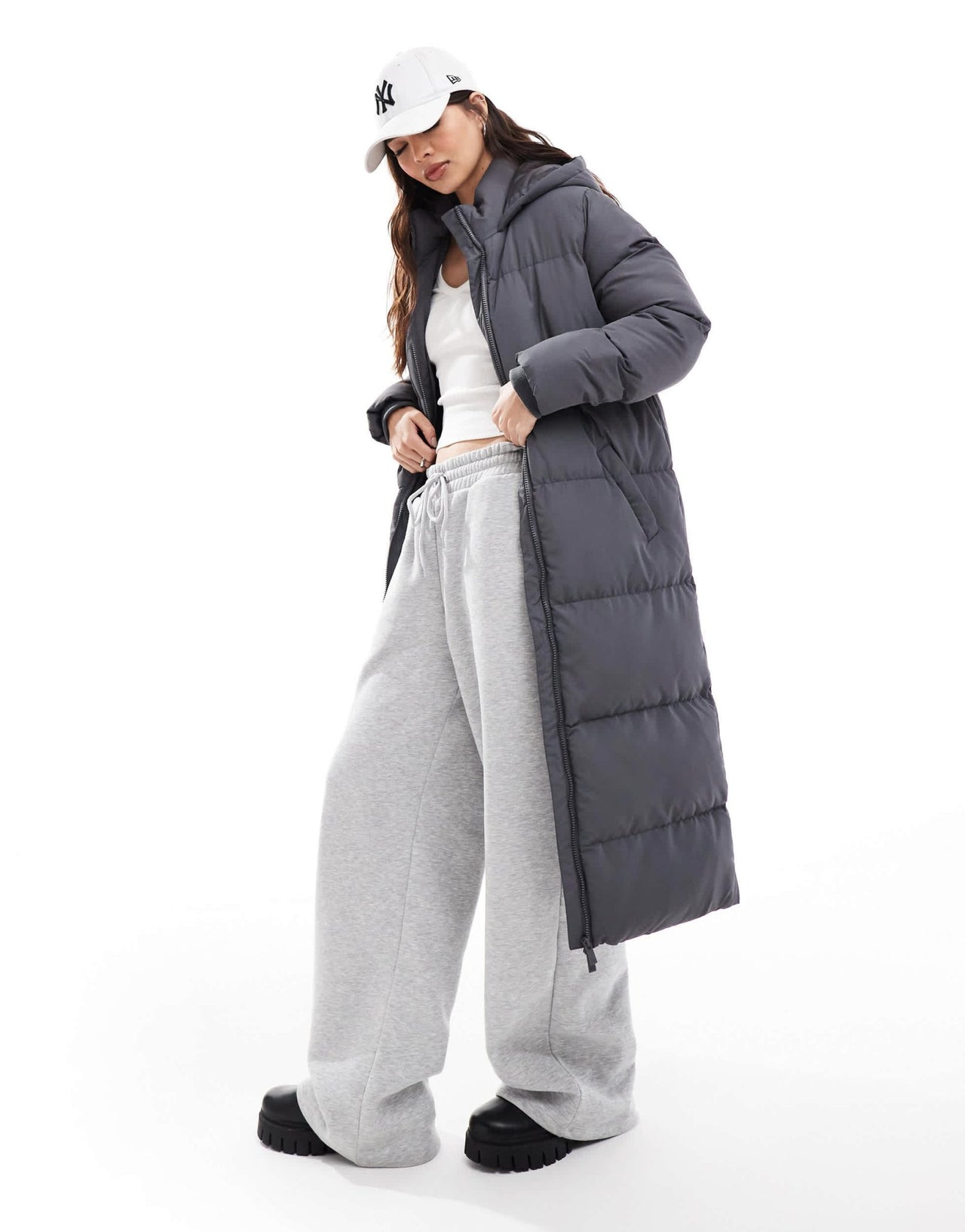 French Connection premium maxi puffer coat in dark grey - ASOS Sample Sale EU Store