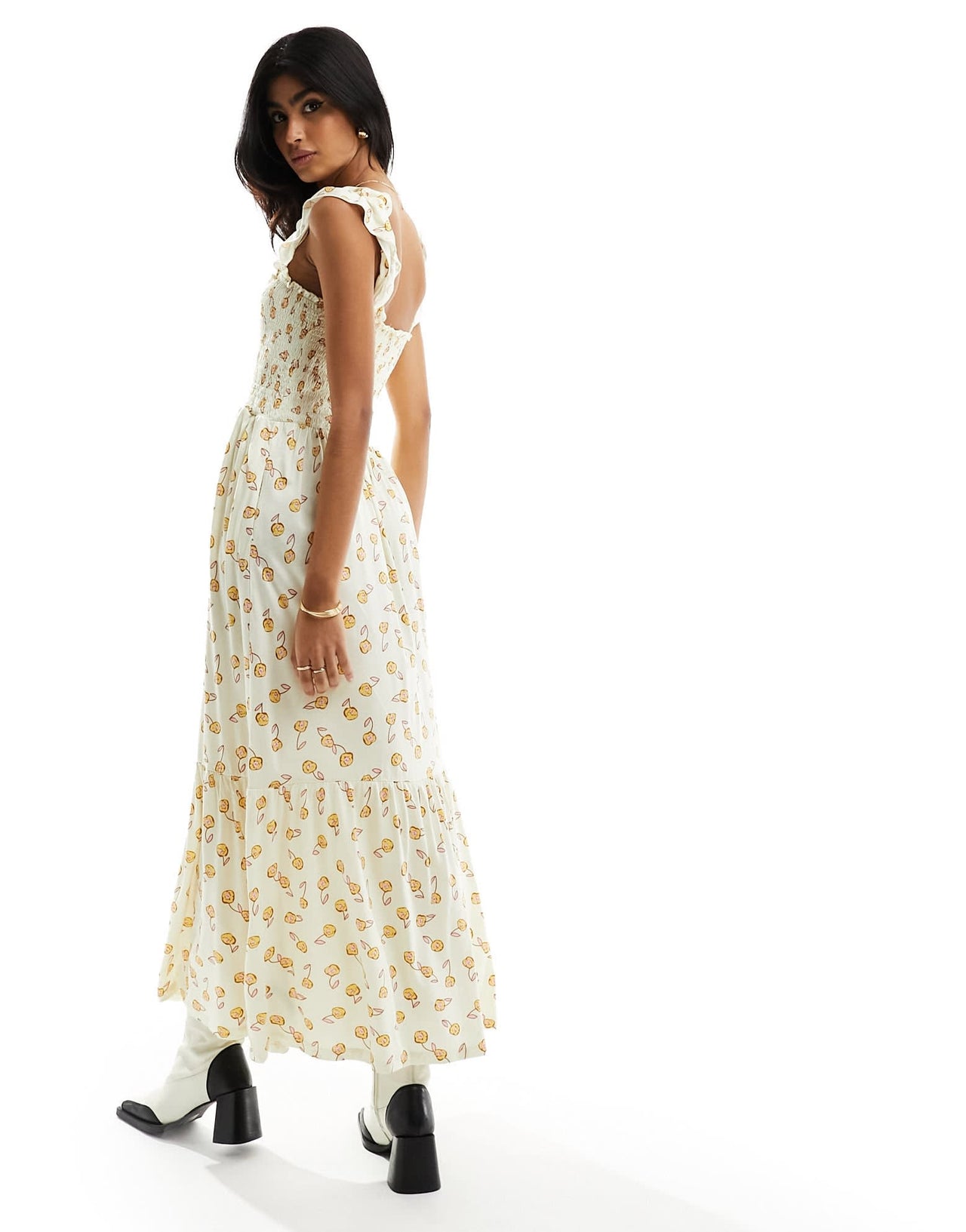 French Connection printed shirred body maxi dress in cream - ASOS Sample Sale EU Store