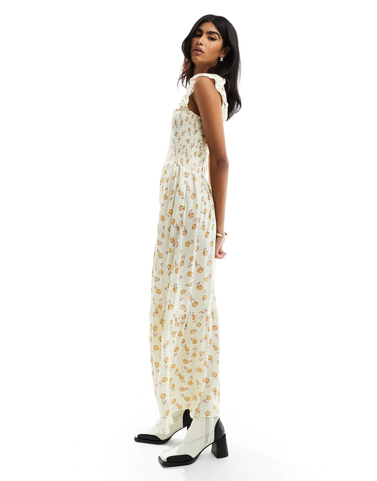 French Connection printed shirred body maxi dress in cream - ASOS Sample Sale EU Store