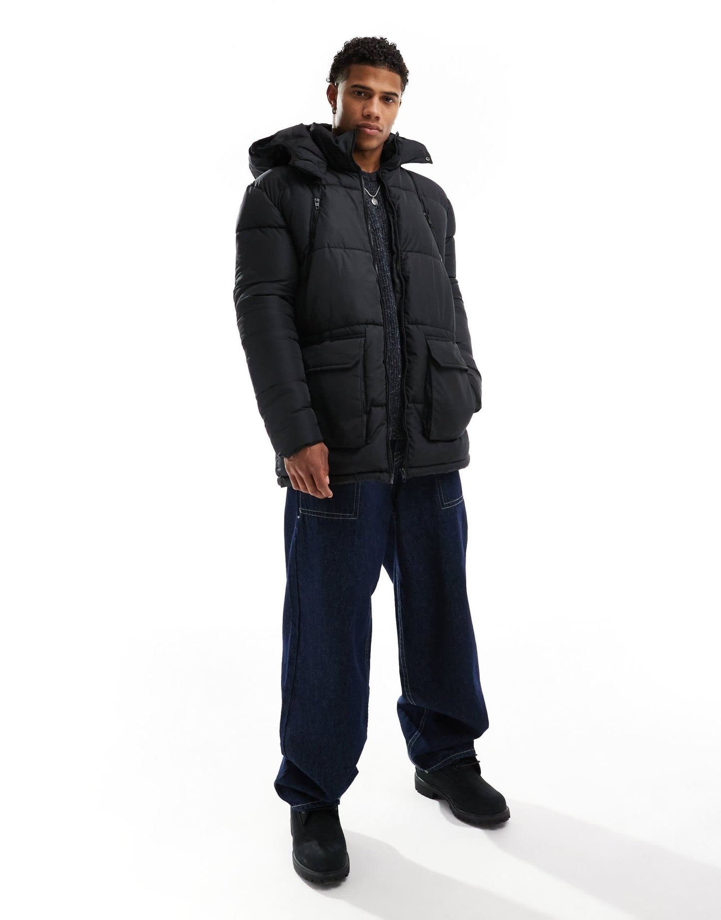 French Connection puffer jacket with hood and pockets in black - ASOS Sample Sale EU Store