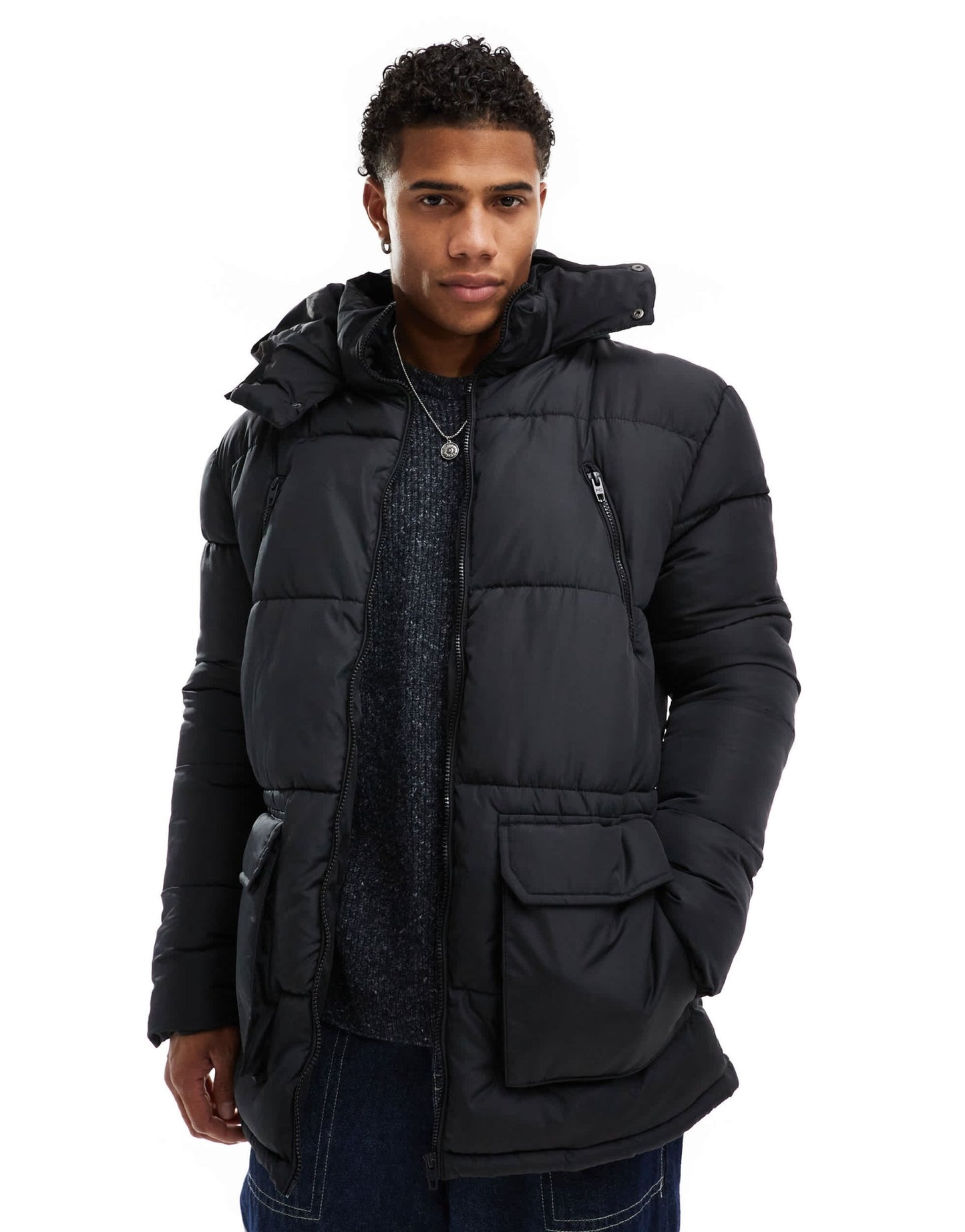 French Connection puffer jacket with hood and pockets in black - ASOS Sample Sale EU Store