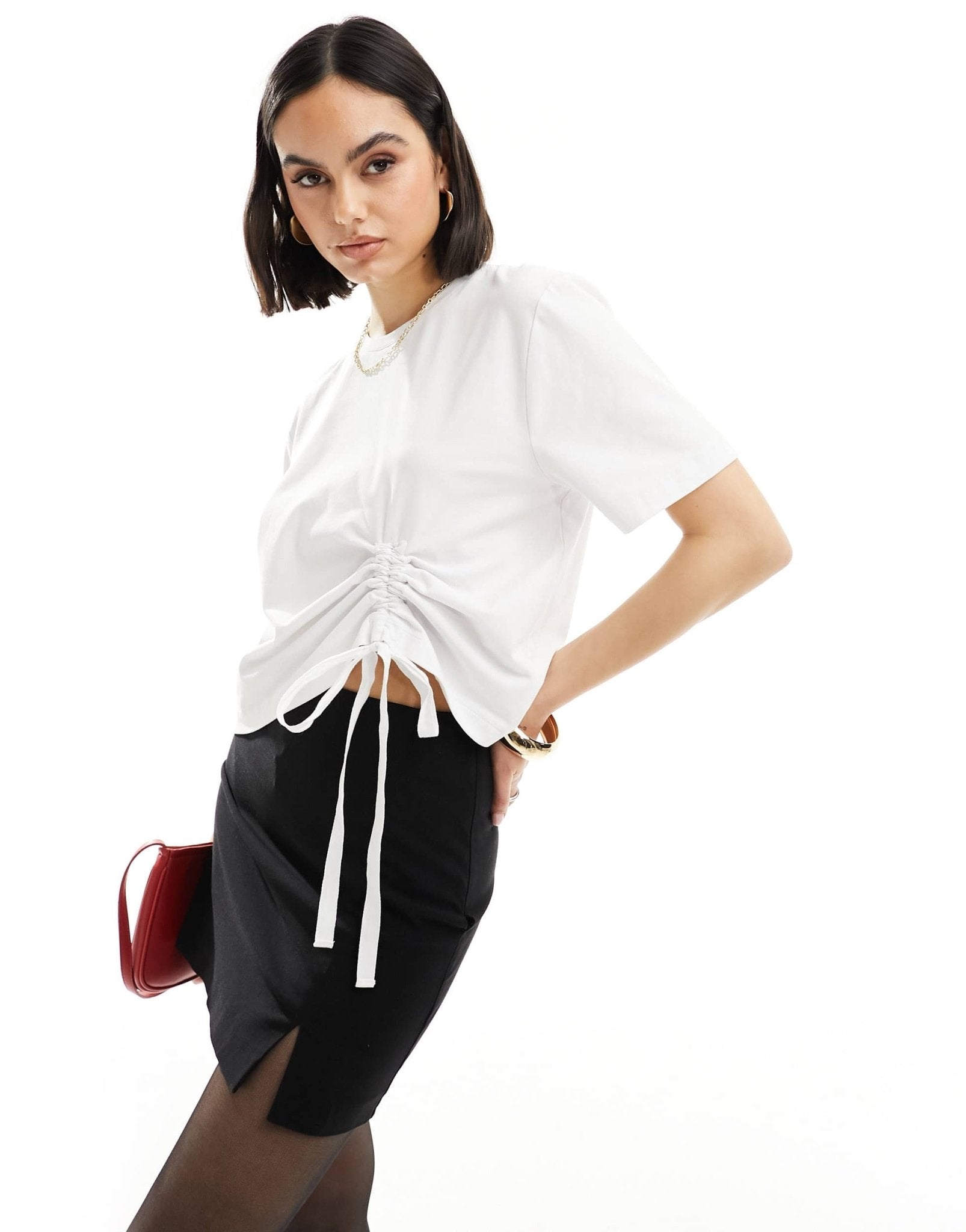 French Connection Rallie ruched cotton t-shirt in white - ASOS Sample Sale EU Store