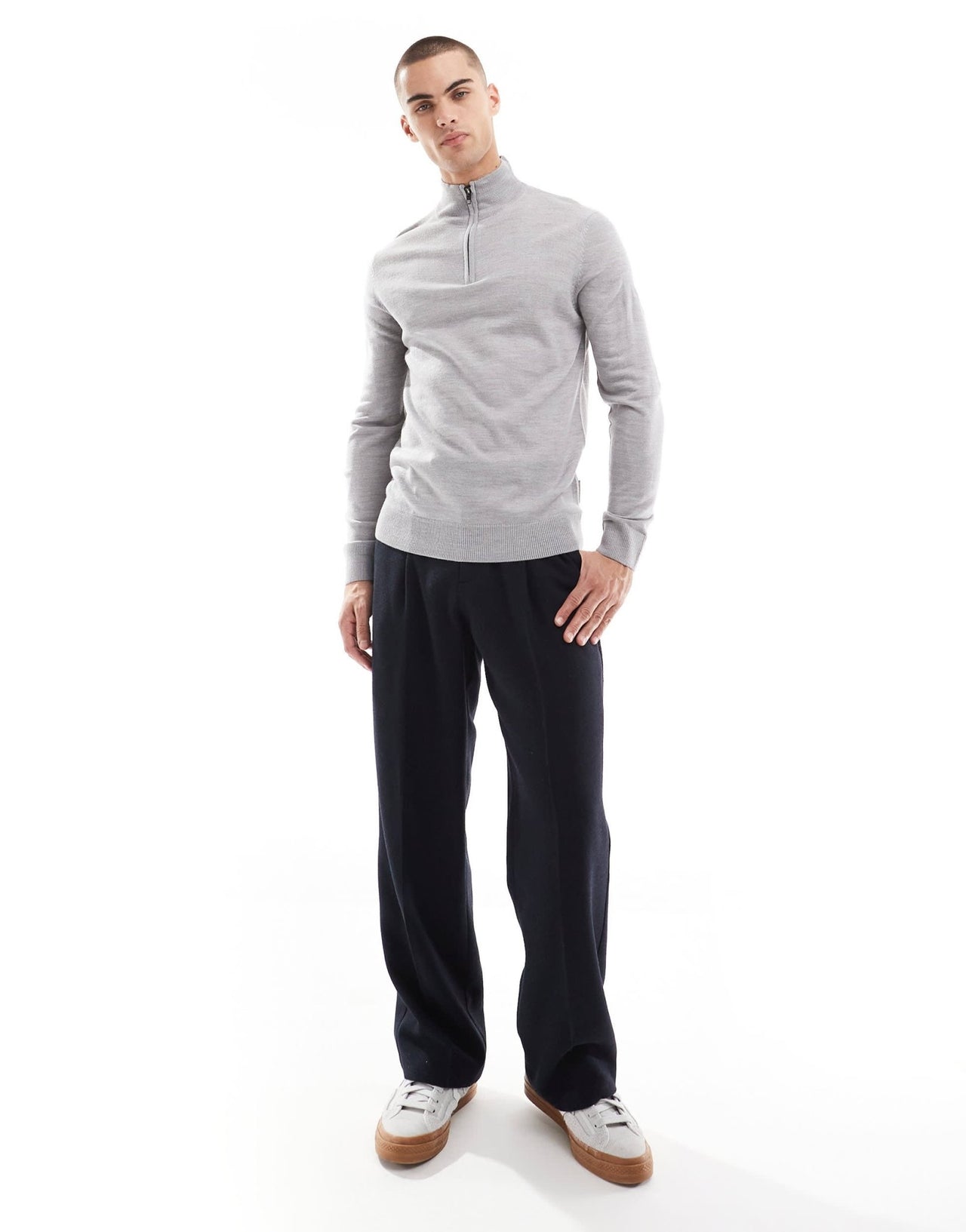 French Connection soft touch half zip jumper in light grey - ASOS Sample Sale EU Store
