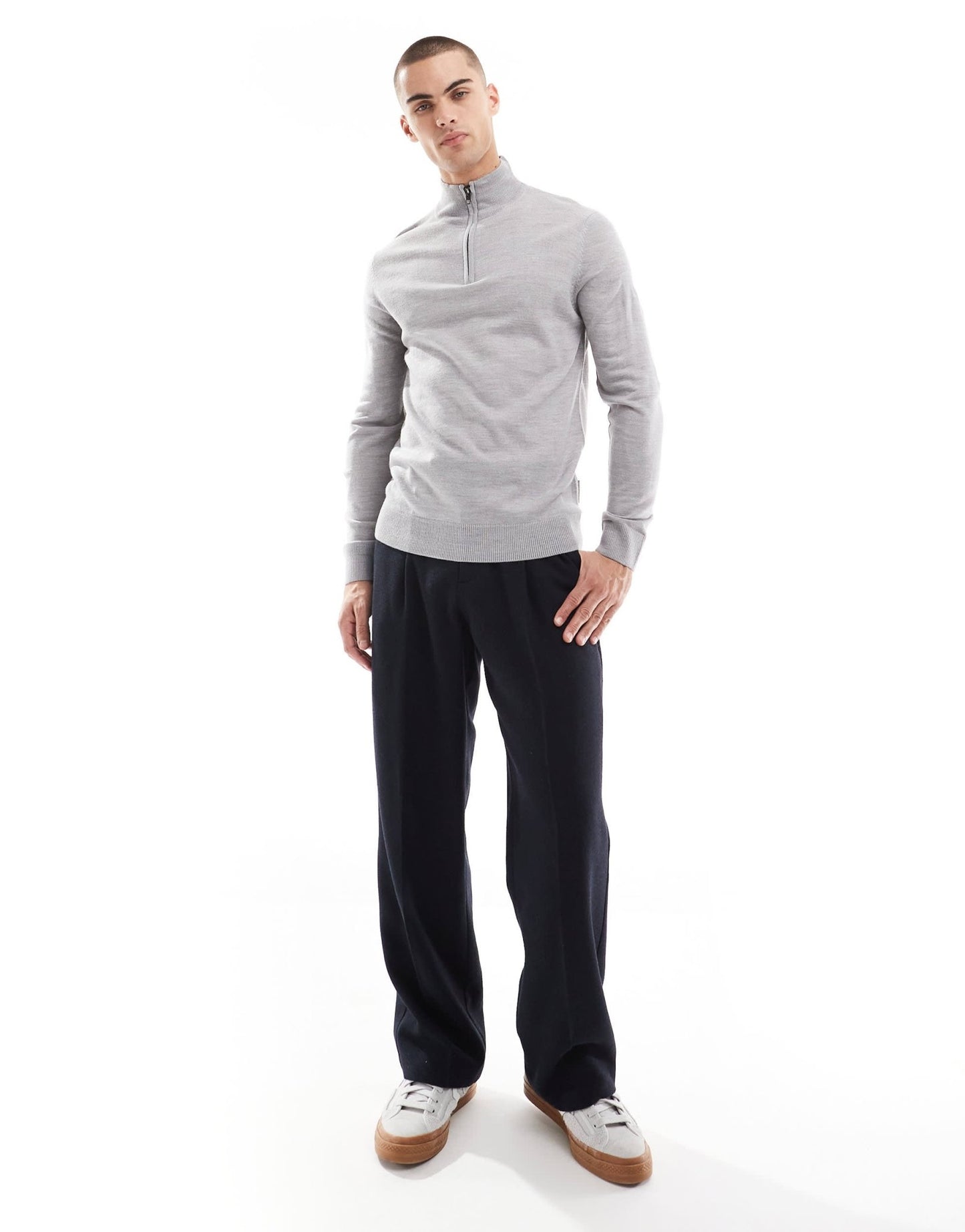 French Connection soft touch half zip jumper in light grey - ASOS Sample Sale EU Store