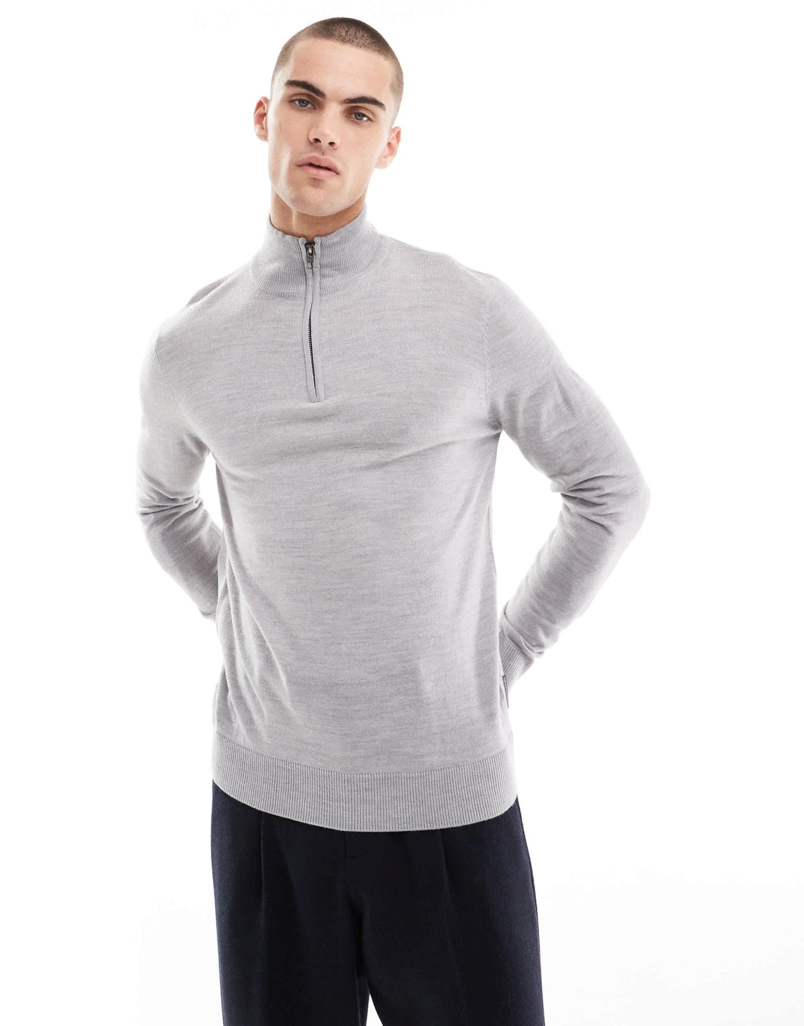 French Connection soft touch half zip jumper in light grey - ASOS Sample Sale EU Store