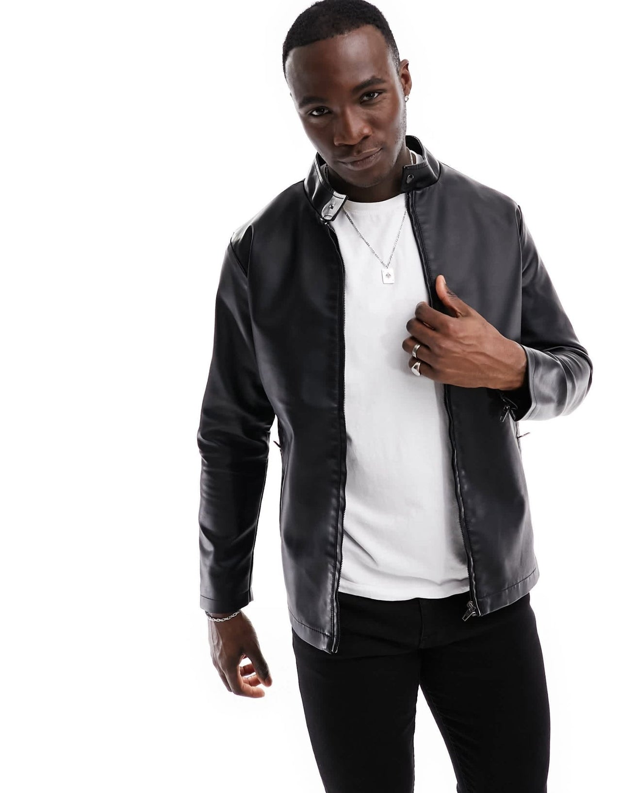 French Connection Tall faux leather racer jacket in black - ASOS Sample Sale EU Store