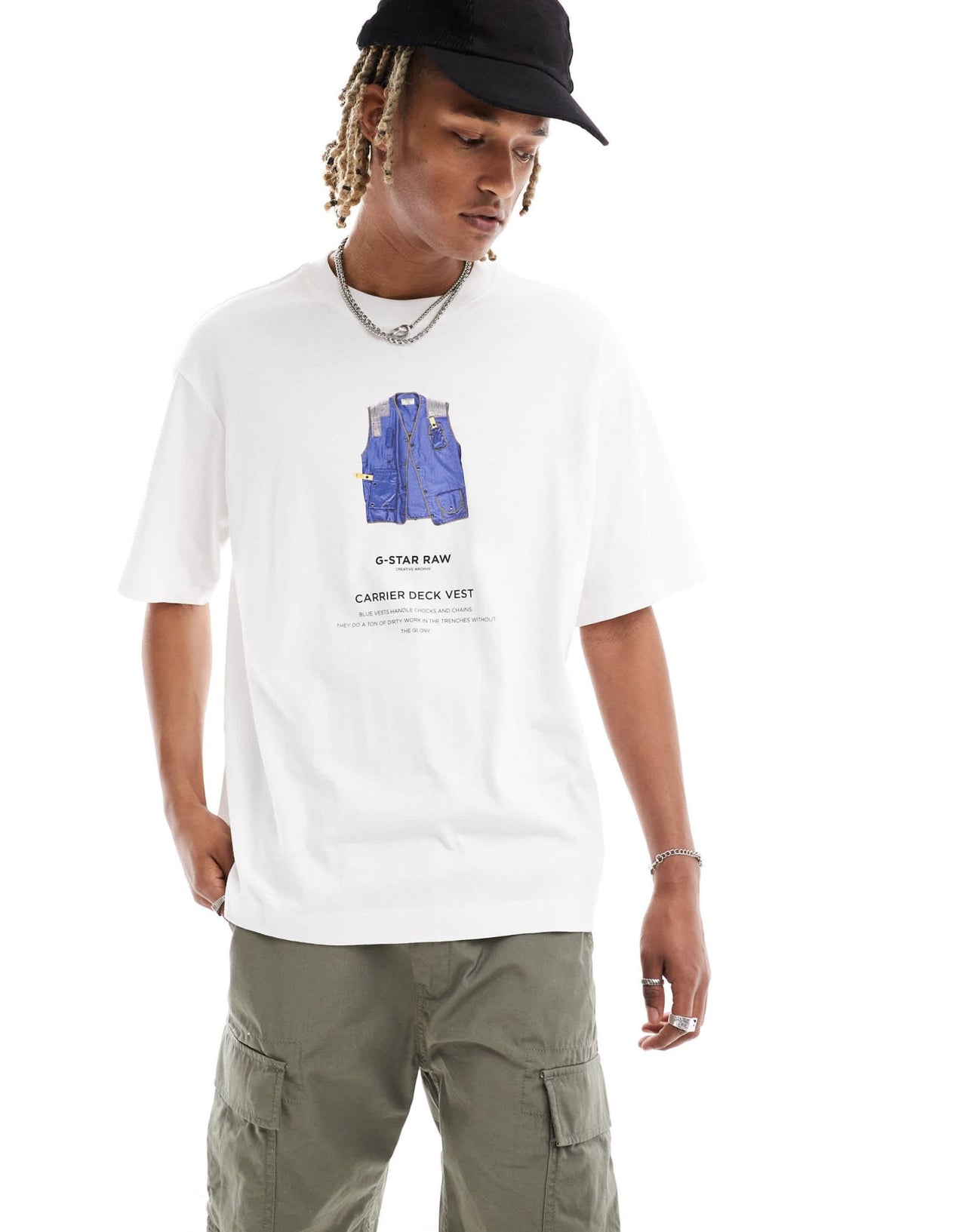 G - star oversized t-shirt in white with archive vest chest print - ASOS Sample Sale EU Store