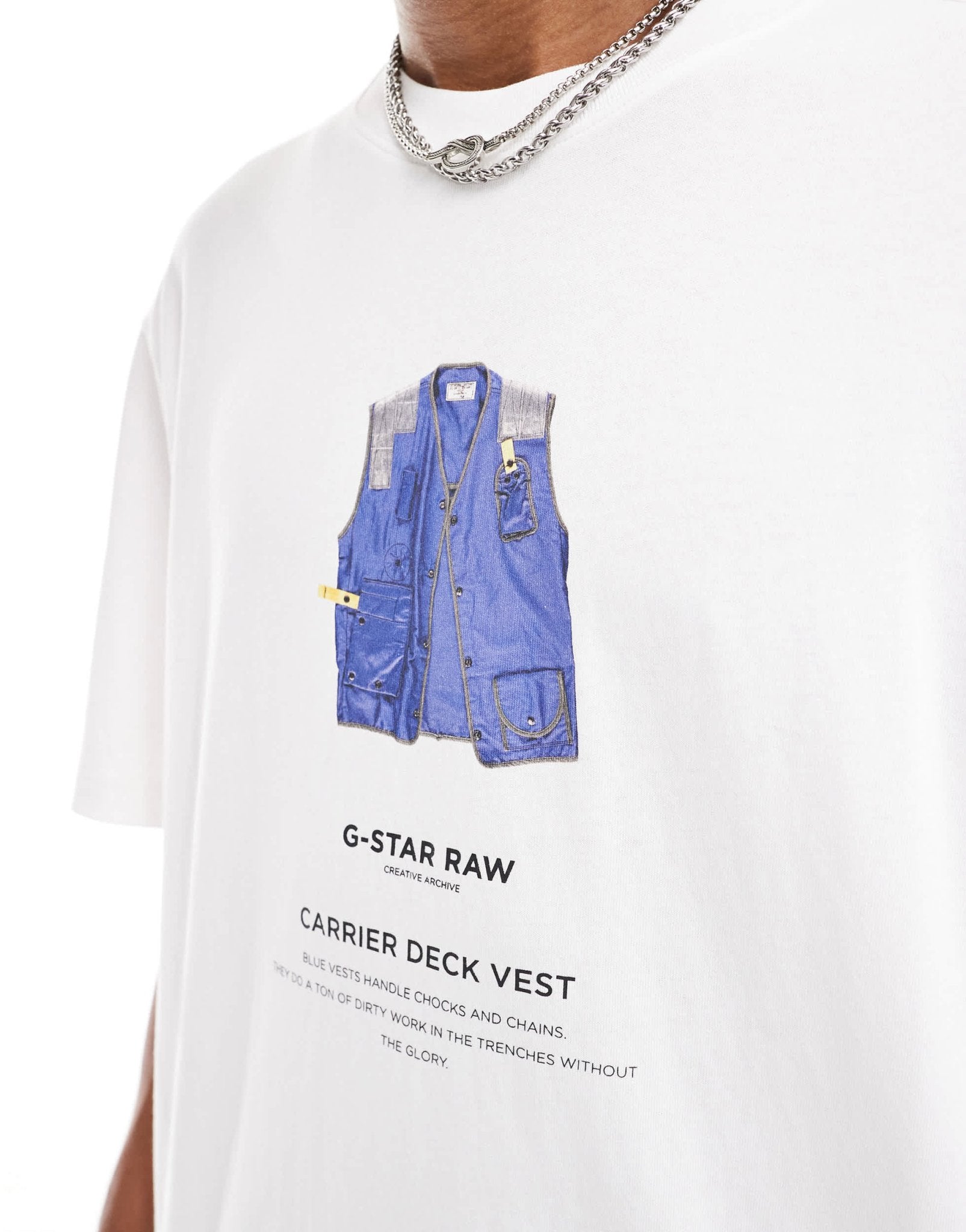 G - star oversized t-shirt in white with archive vest chest print - ASOS Sample Sale EU Store