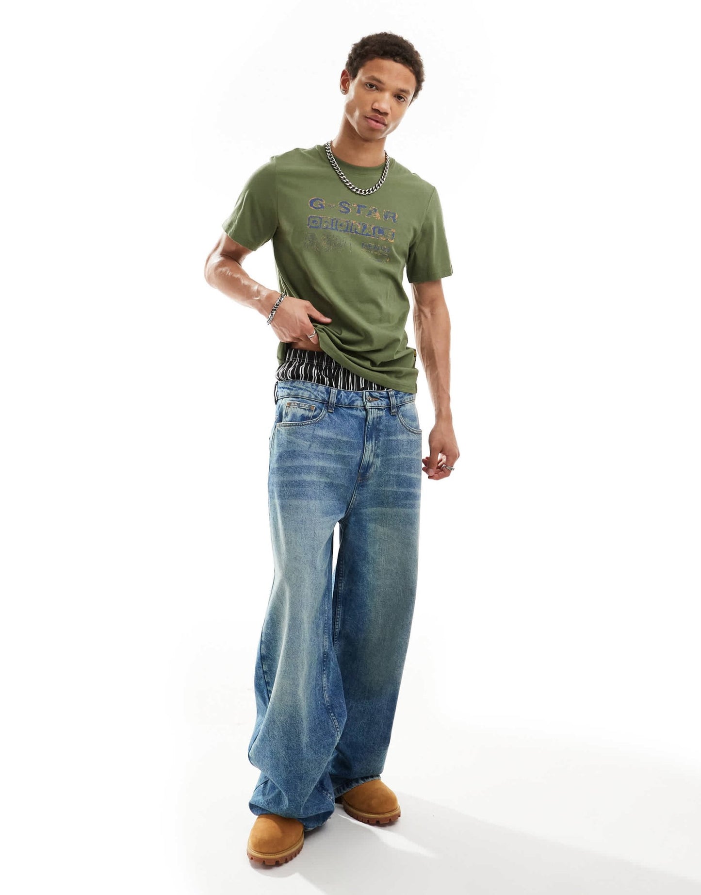 G - star t-shirt in dark green with distressed originals logo print - ASOS Sample Sale EU Store