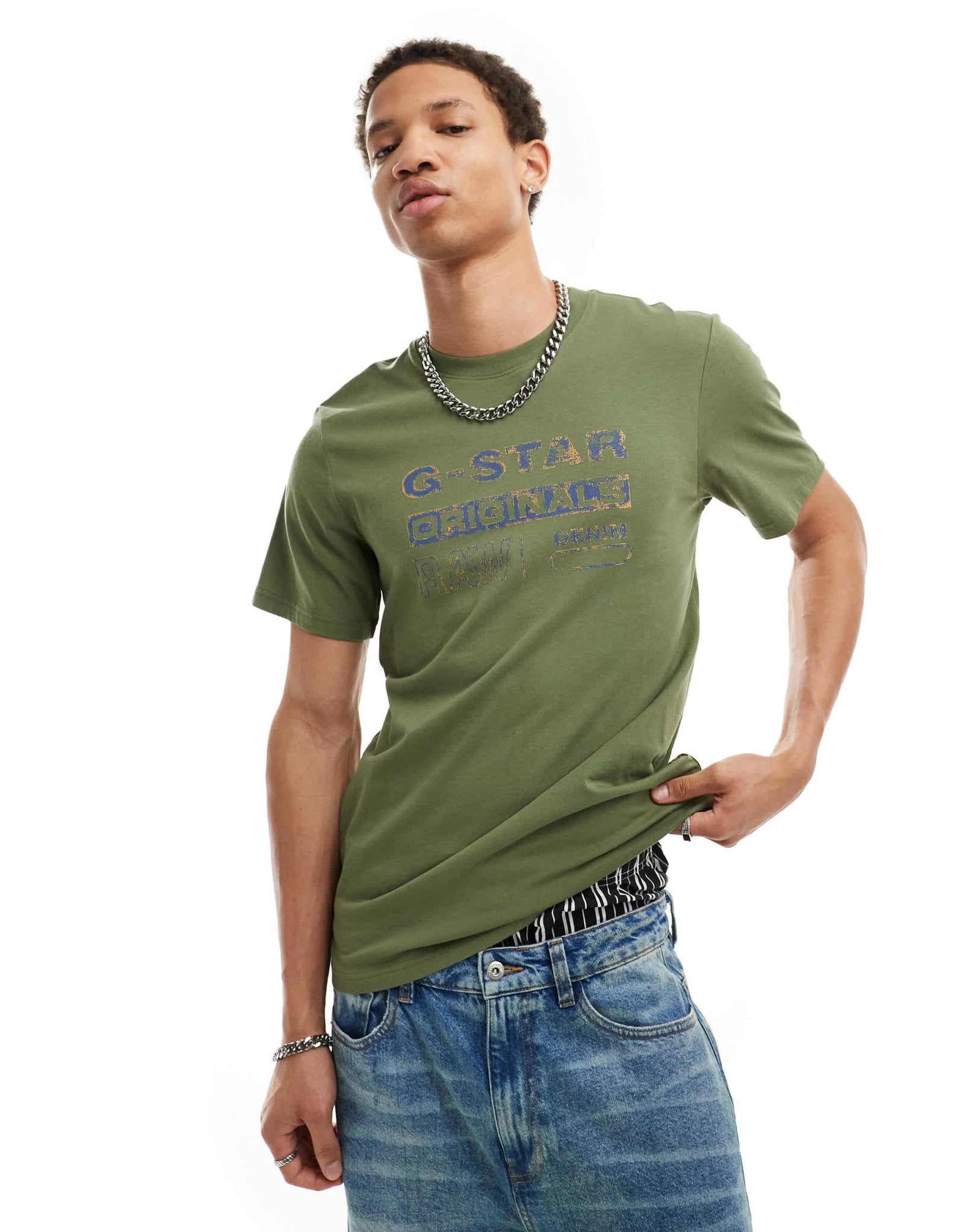 G - star t-shirt in dark green with distressed originals logo print - ASOS Sample Sale EU Store