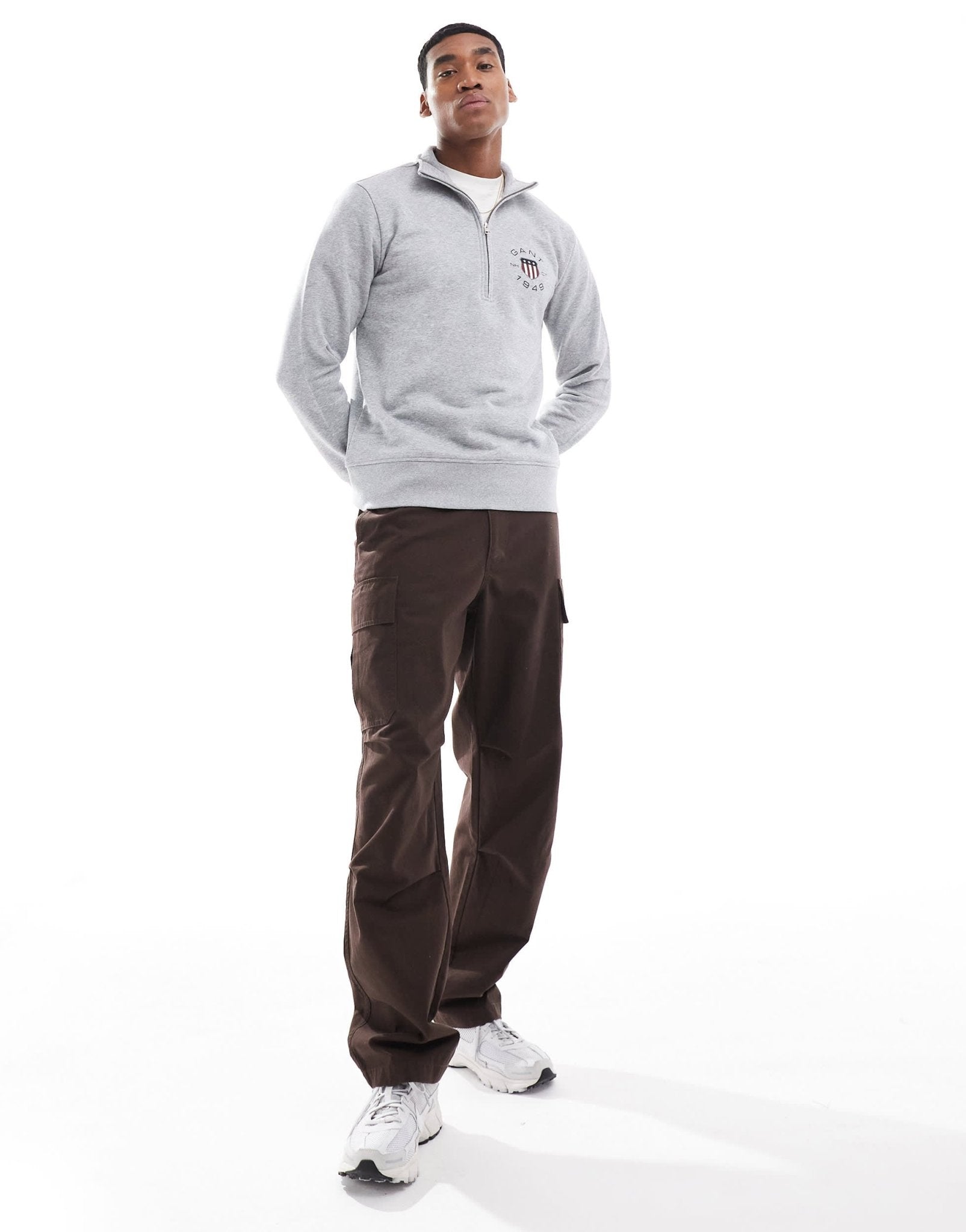 GANT 1949 shield logo half zip sweatshirt in grey - ASOS Sample Sale EU Store
