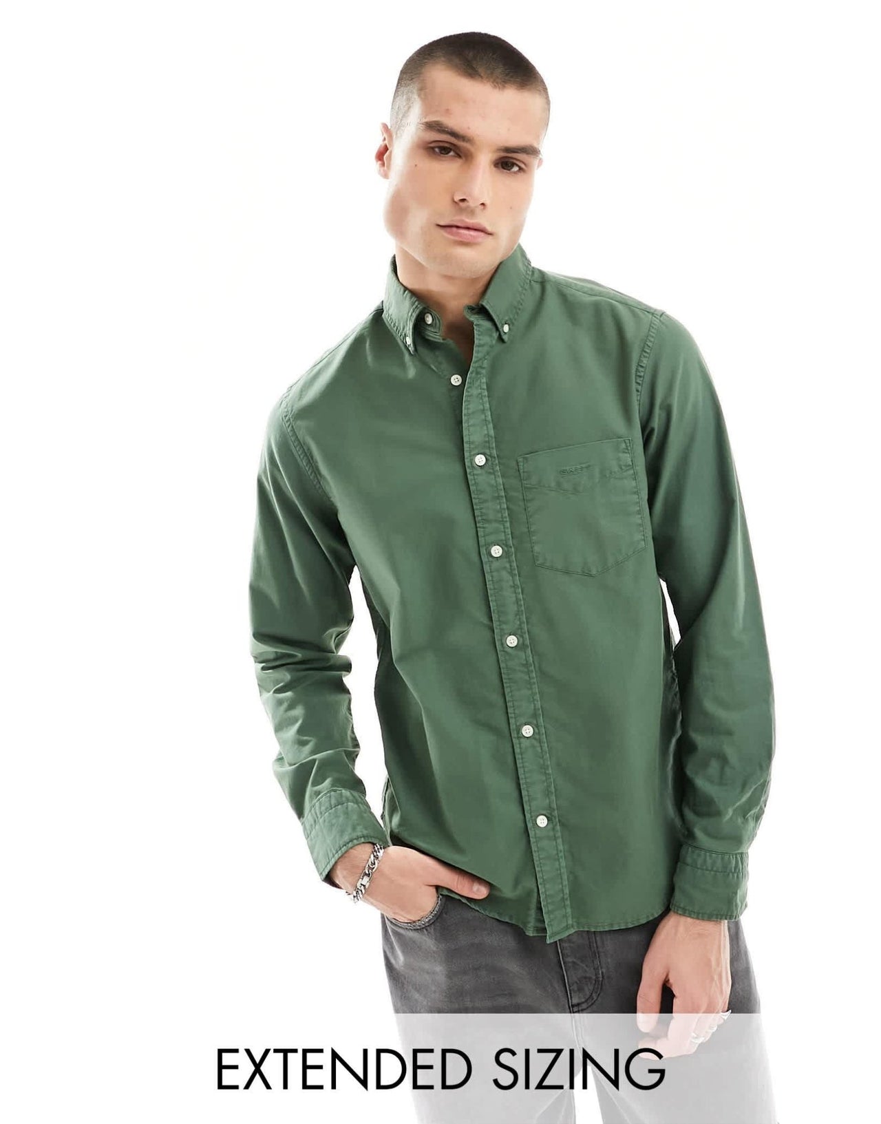 GANT archive logo sunfaded oxford shirt in dark green - ASOS Sample Sale EU Store
