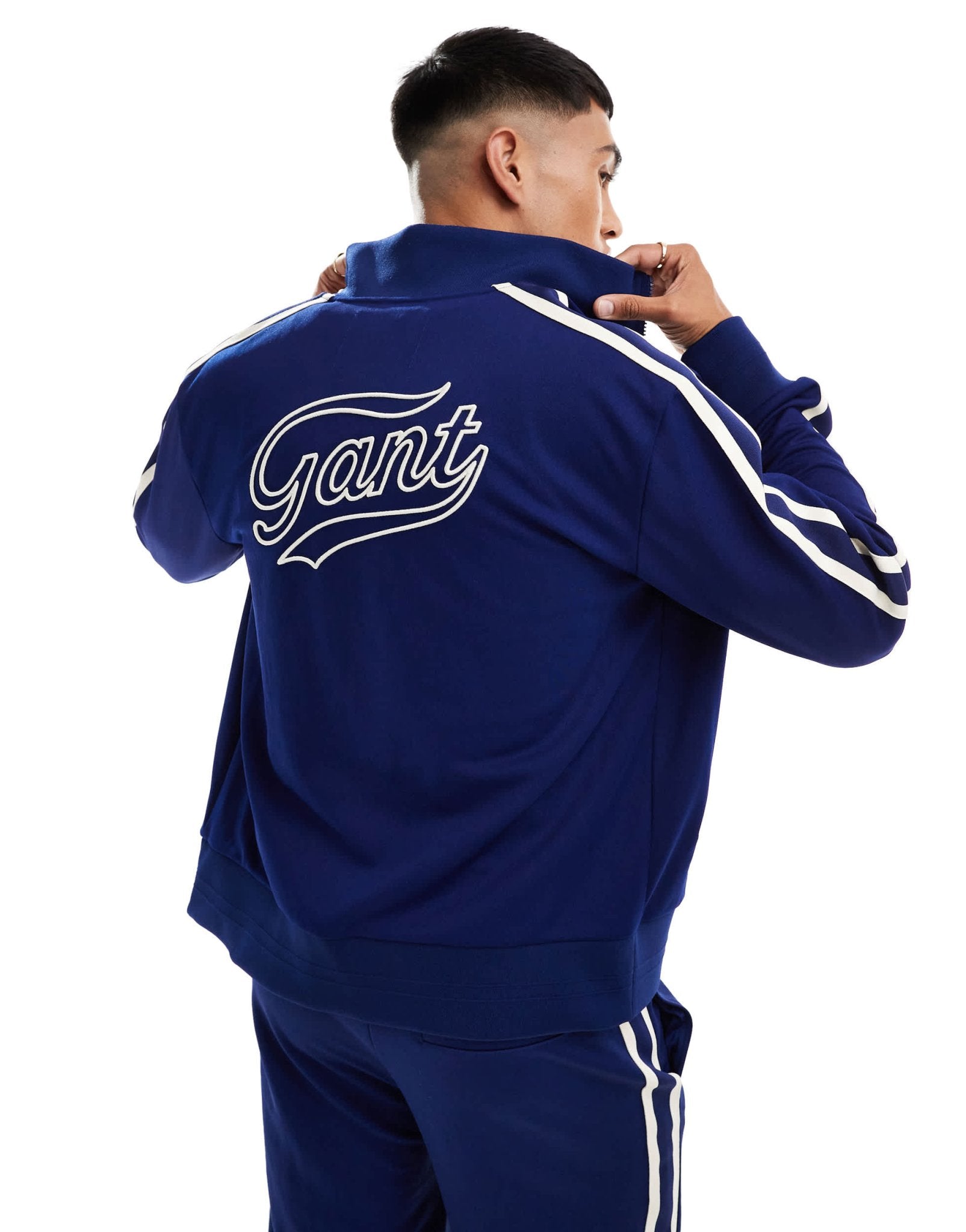 GANT back logo applique 2 stripe track jacket in navy CO - ORD - ASOS Sample Sale EU Store