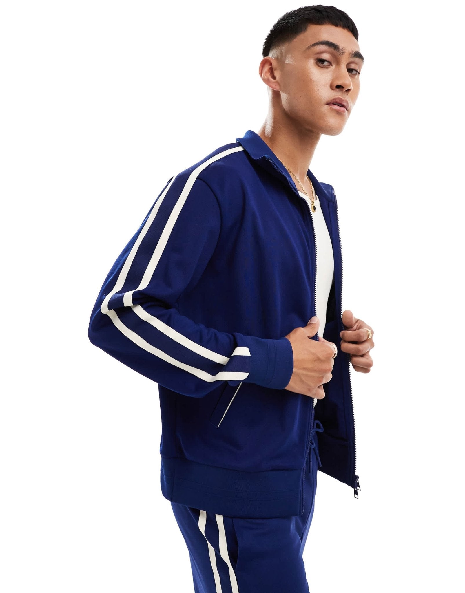 GANT back logo applique 2 stripe track jacket in navy CO - ORD - ASOS Sample Sale EU Store