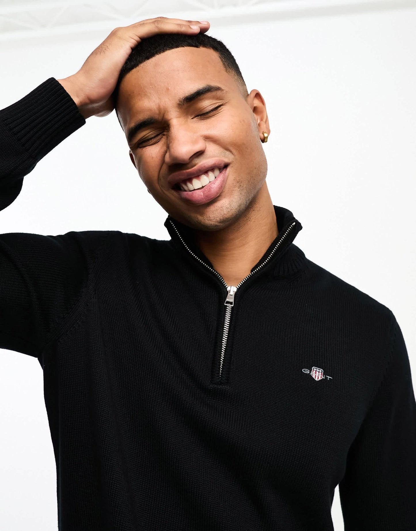 GANT icon logo casual cotton knit half zip jumper in black - ASOS Sample Sale EU Store