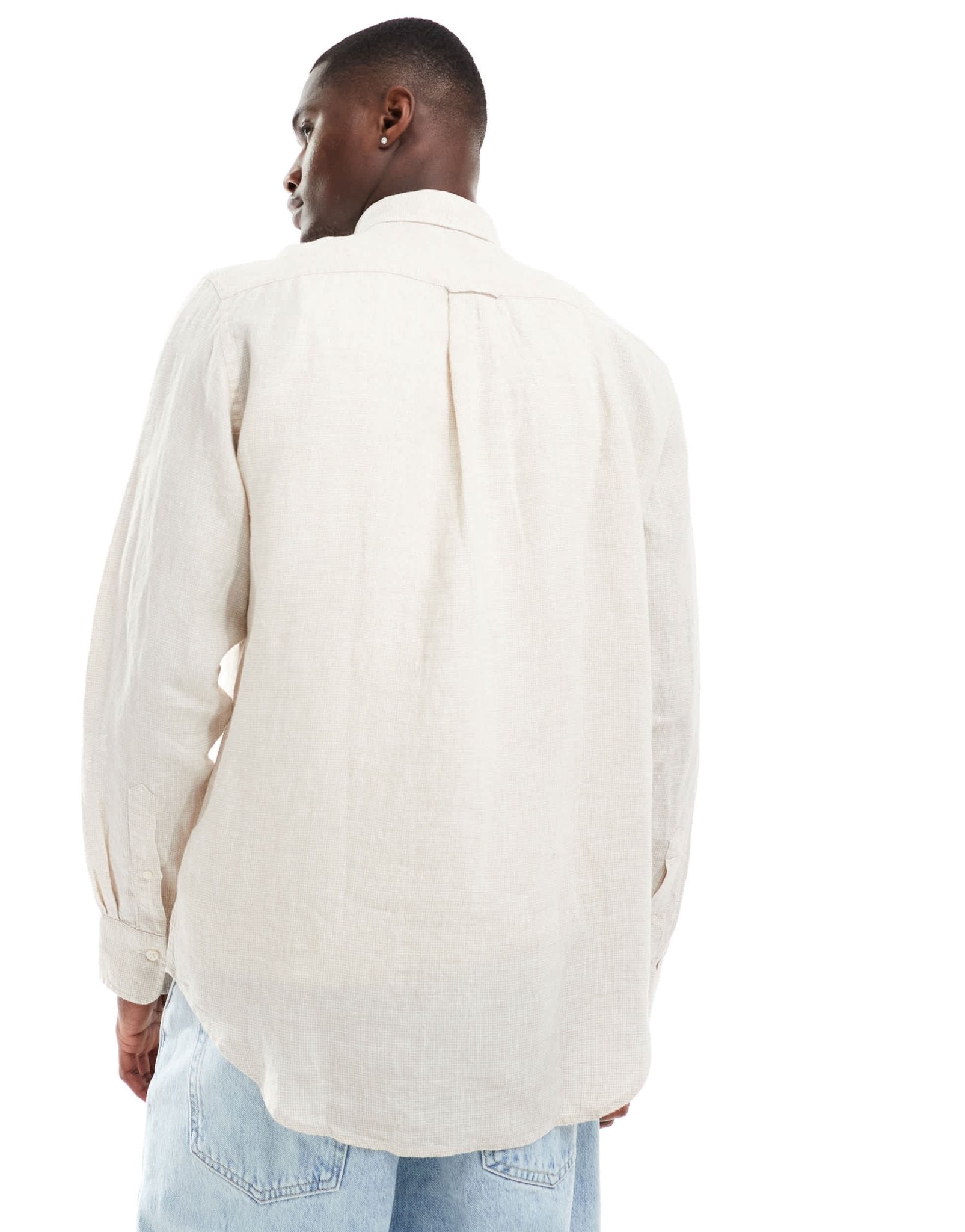 GANT logo linen houndstooth shirt in beige - ASOS Sample Sale EU Store